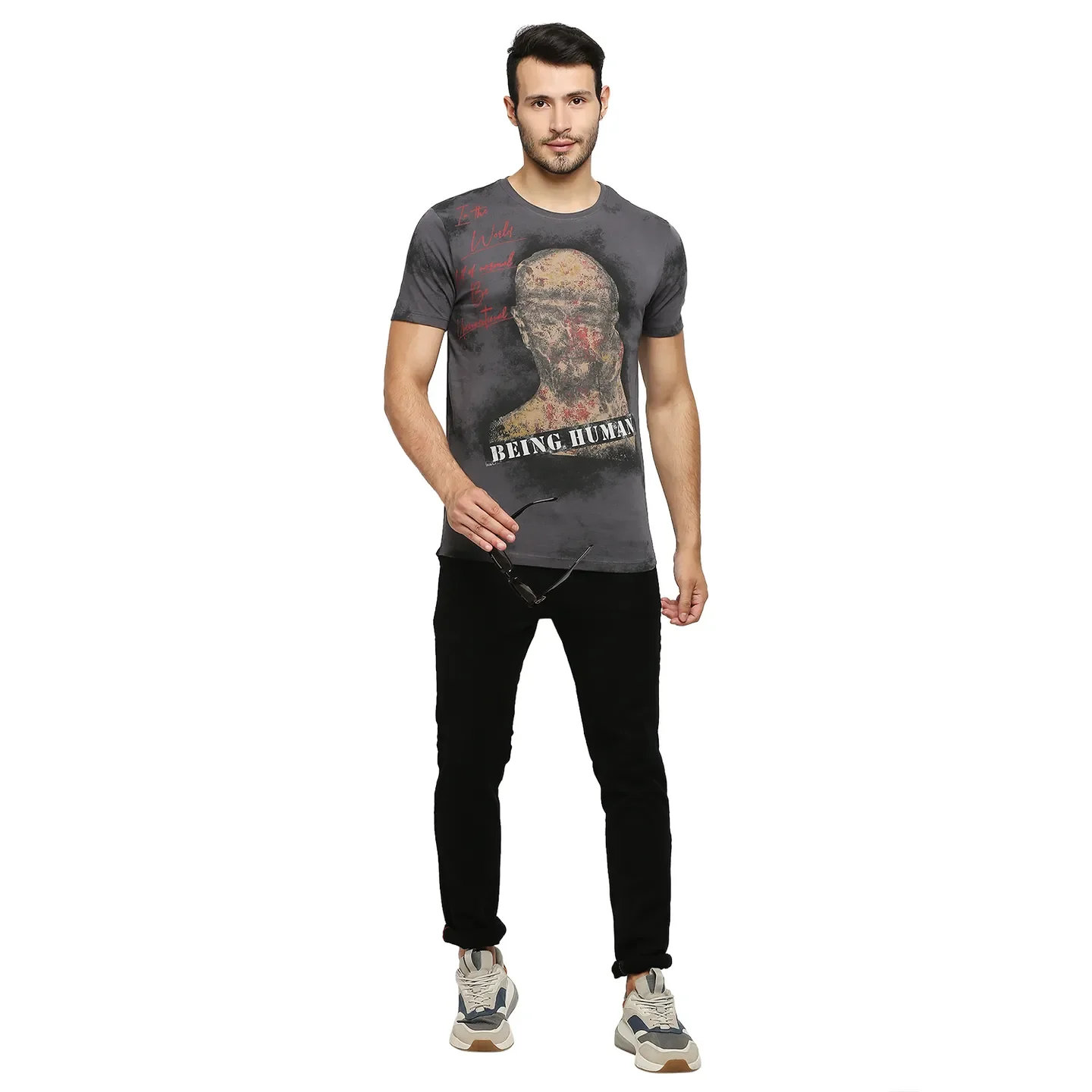 Charcoal Regular Fit Round Neck Men's T-Shirt by Being Human Clothing - Image 6