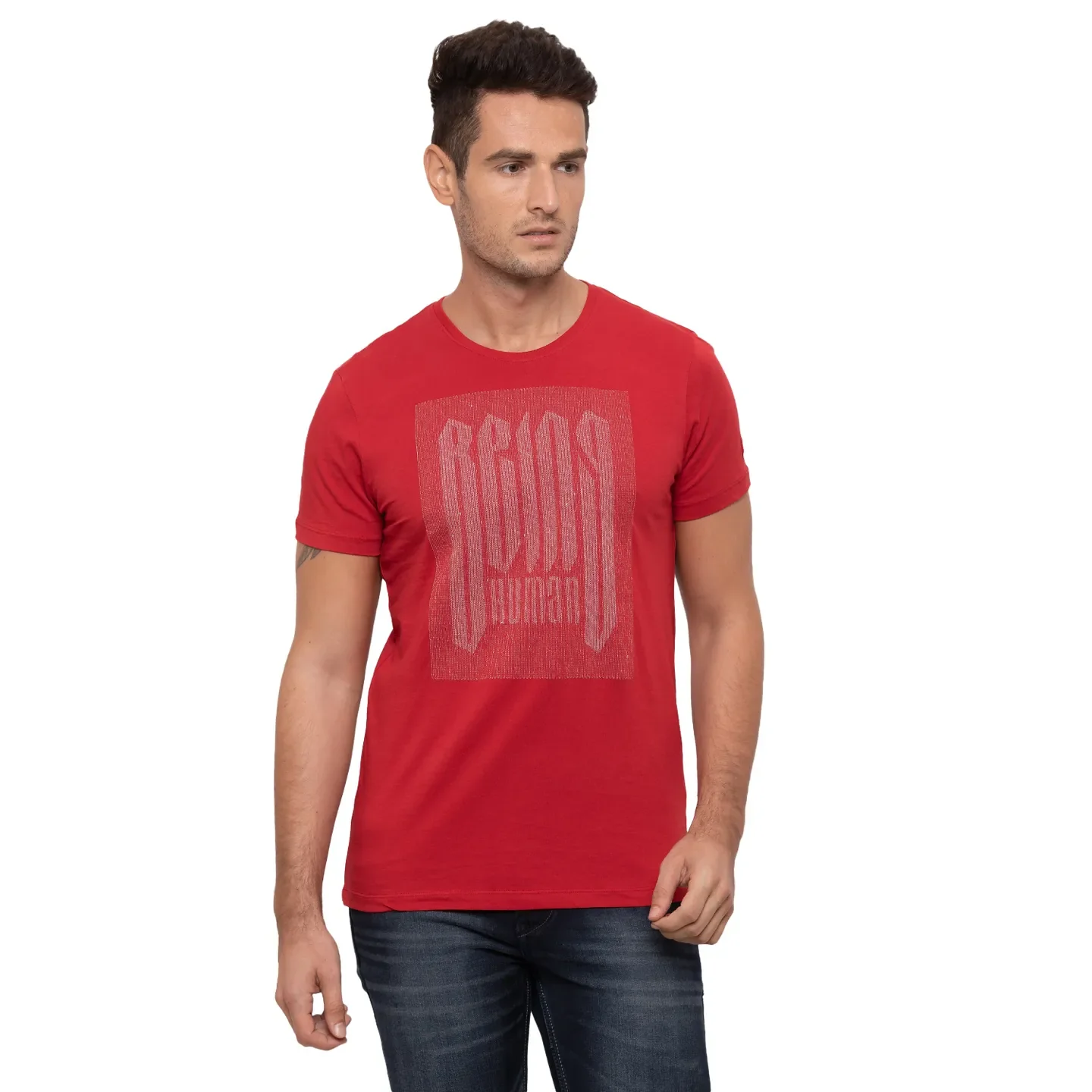 Red Regular Fit Men's T-Shirt by Being Human Clothing