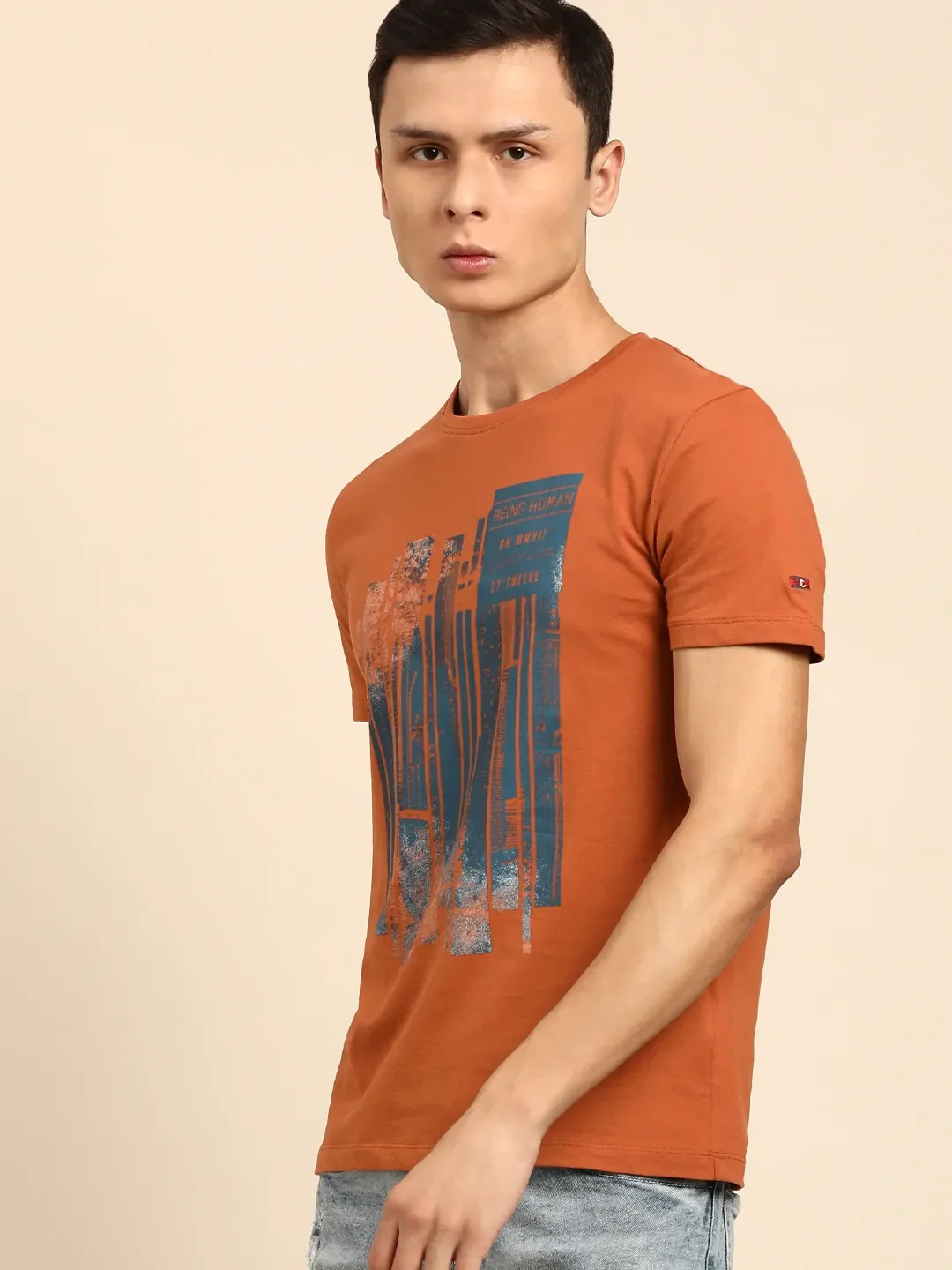Brown Regular Fit Men's Short Sleeves T-Shirt by Being Human Clothing - Image 2