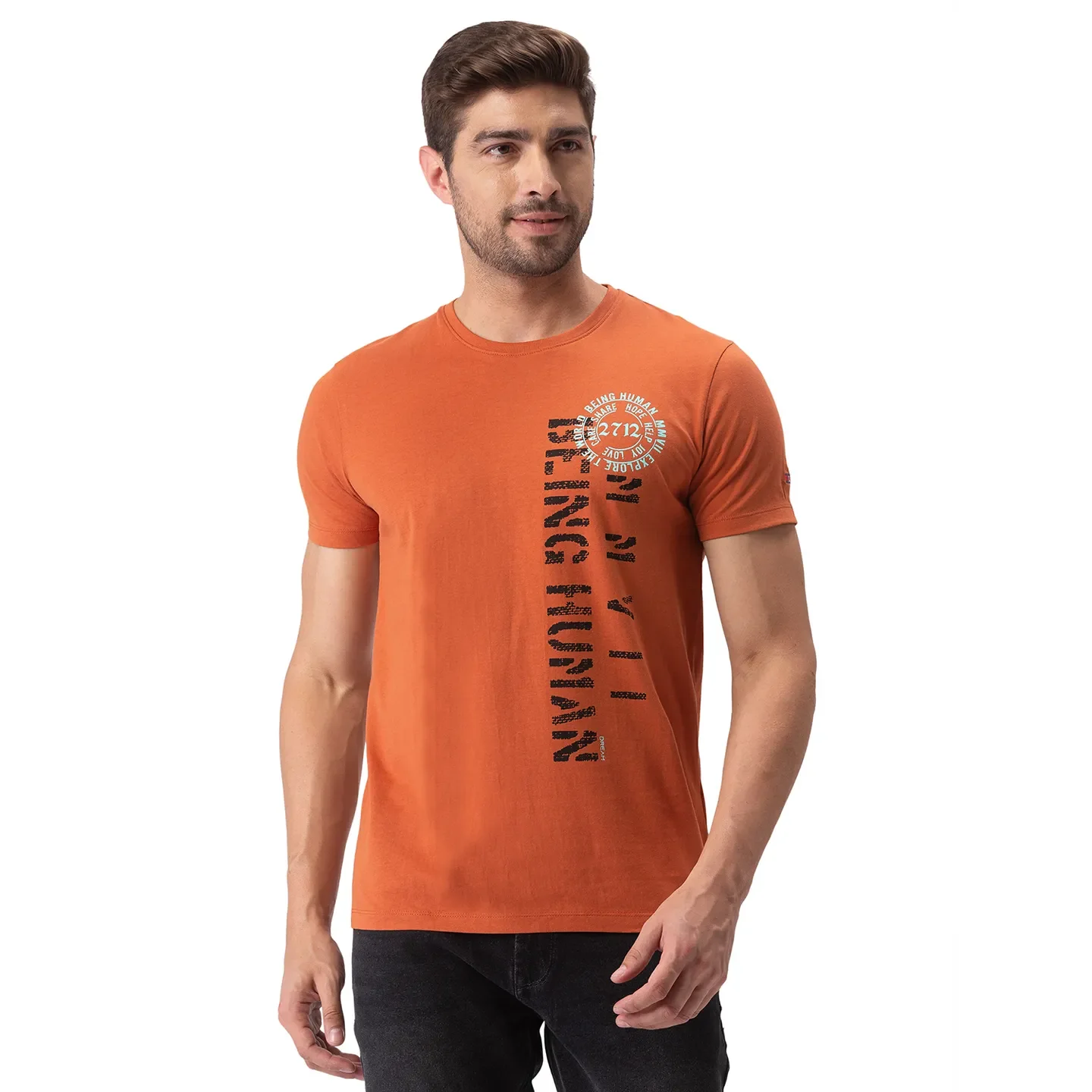 Brown Regular Fit Men's Short Sleeves T-Shirt by Being Human Clothing