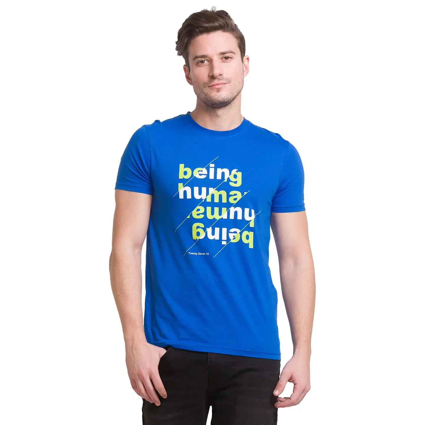 Classic Blue Regular Fit Round Neck Mens' T-Shirt by Being Human Clothing - Image 2