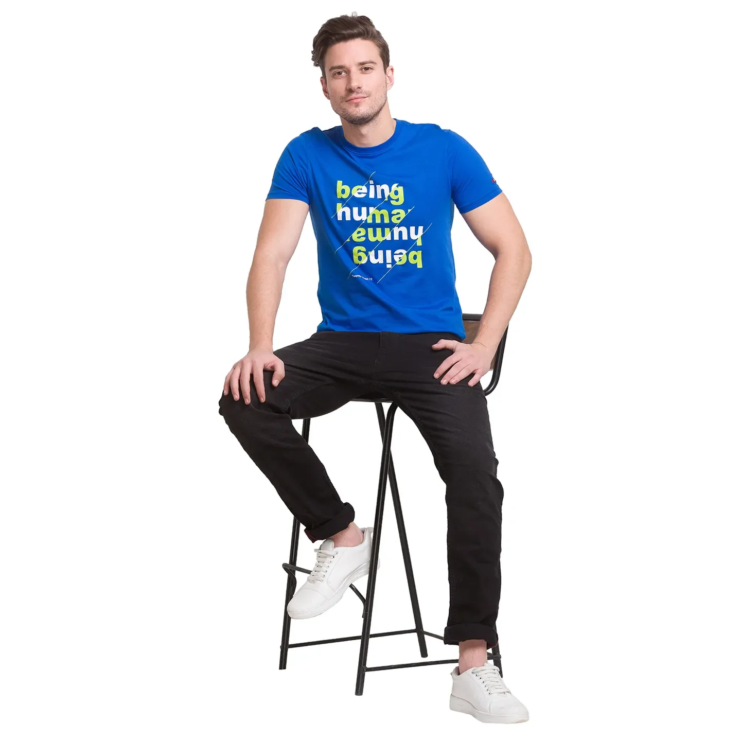 Classic Blue Regular Fit Round Neck Mens' T-Shirt by Being Human Clothing - Image 3