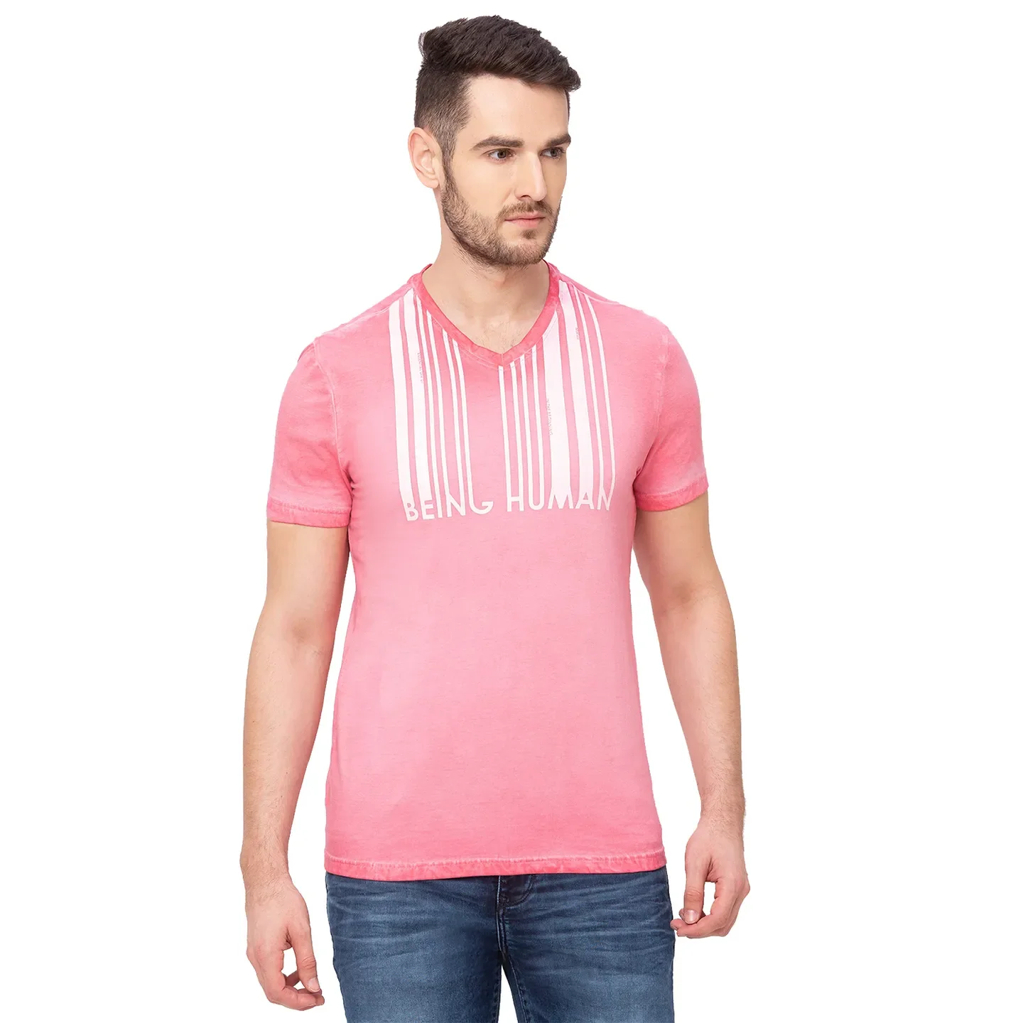 Pink Regular Fit Men's Short Sleeves T-Shirt by Being Human Clothing
