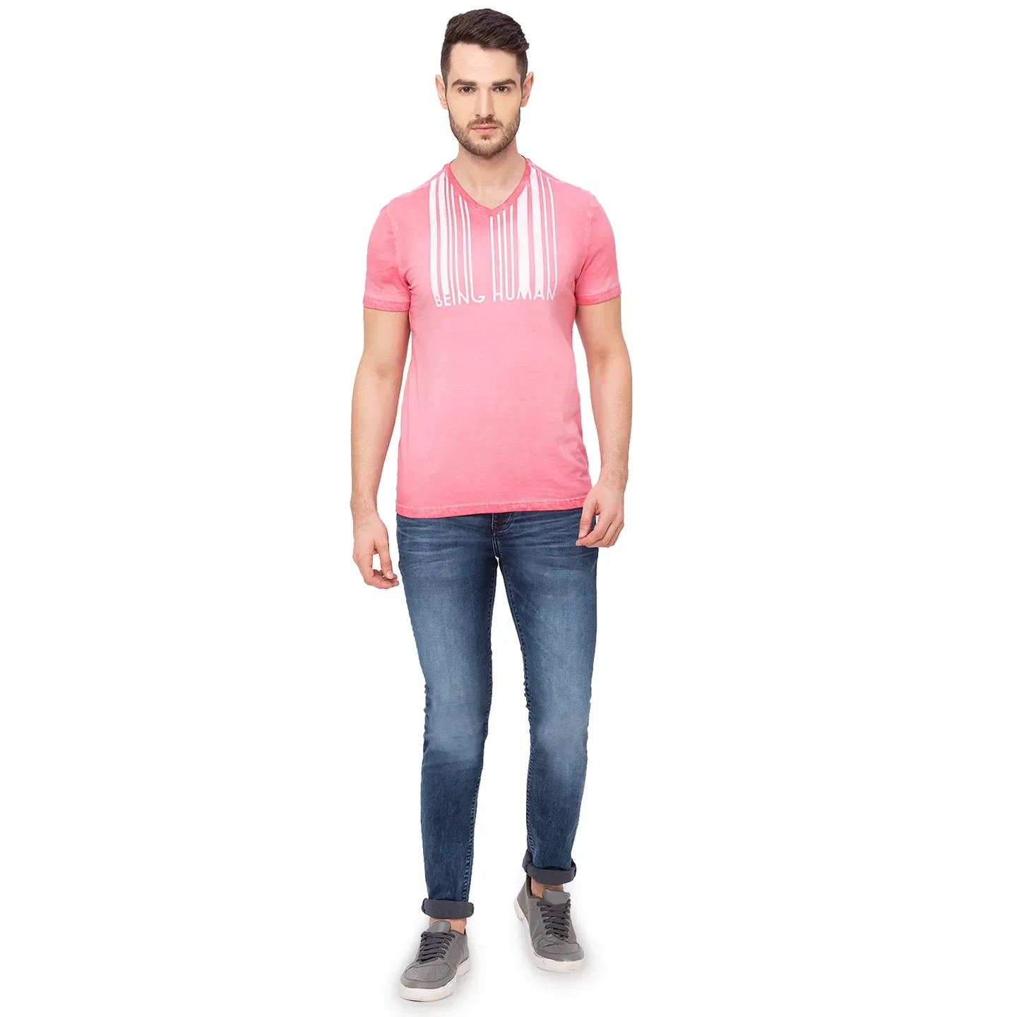 Pink Regular Fit Men's Short Sleeves T-Shirt by Being Human Clothing - Image 6