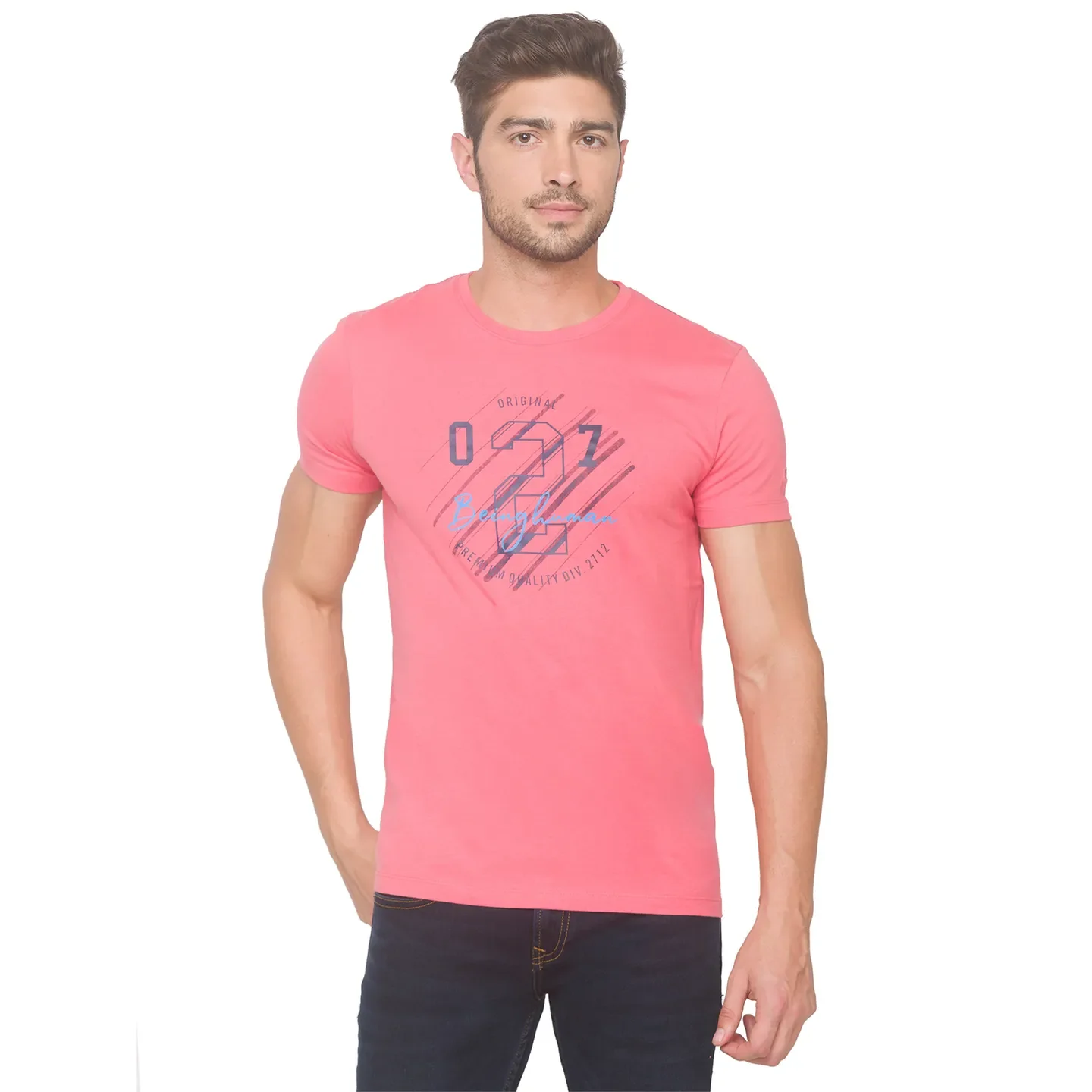 Pink Regular Fit Men's Short Sleeves T-Shirt by Being Human Clothing