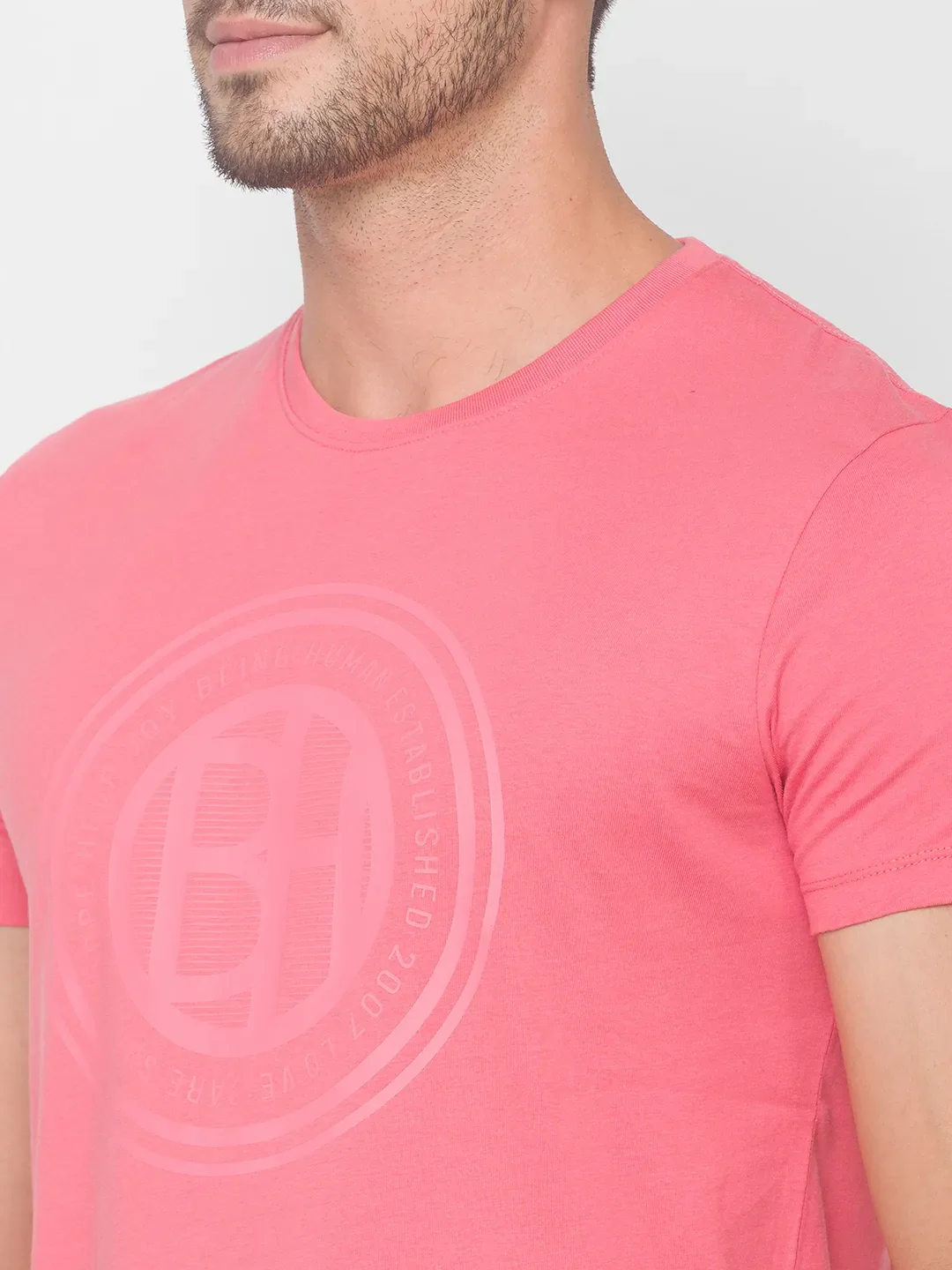 Pink Regular Fit Men's Short Sleeves T-Shirt by Being Human Clothing - Image 4
