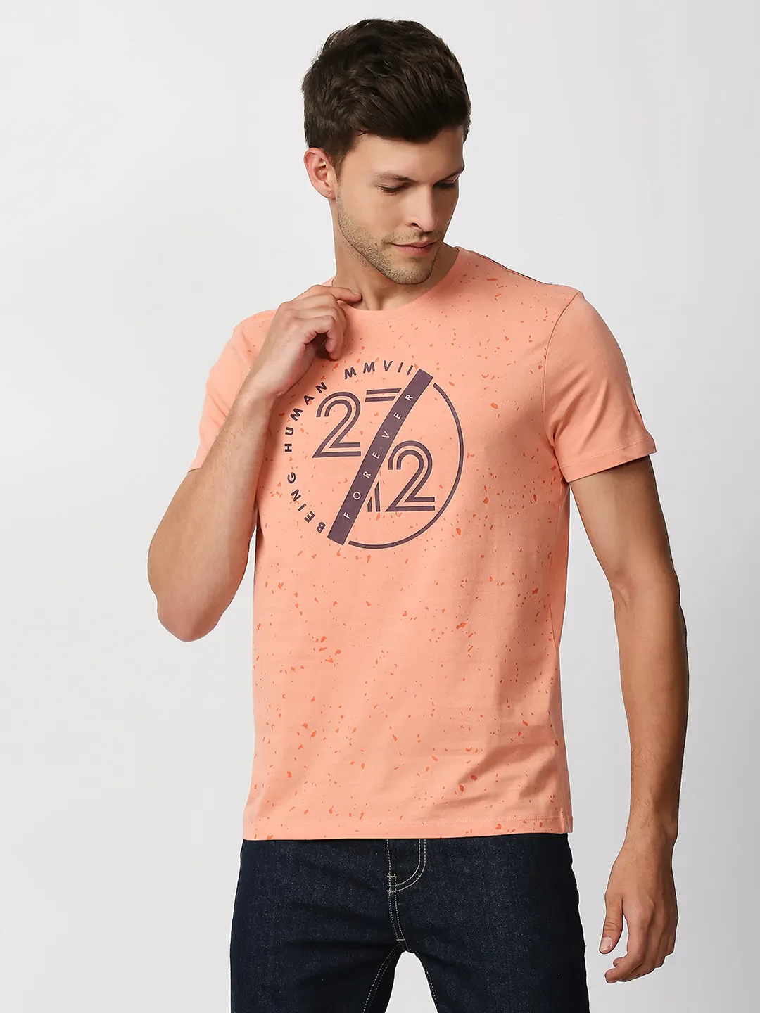 Orange Regular Fit Men's Short Sleeves T-Shirt by Being Human Clothing