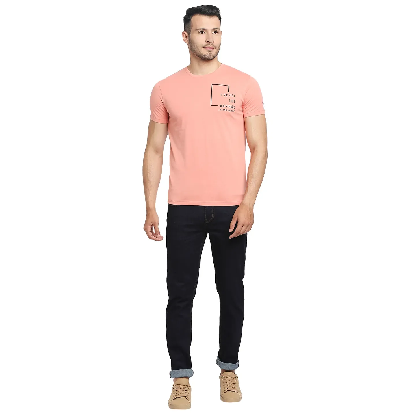 Pink Regular Fit Men's Short Sleeves T-Shirt by Being Human Clothing - Image 5