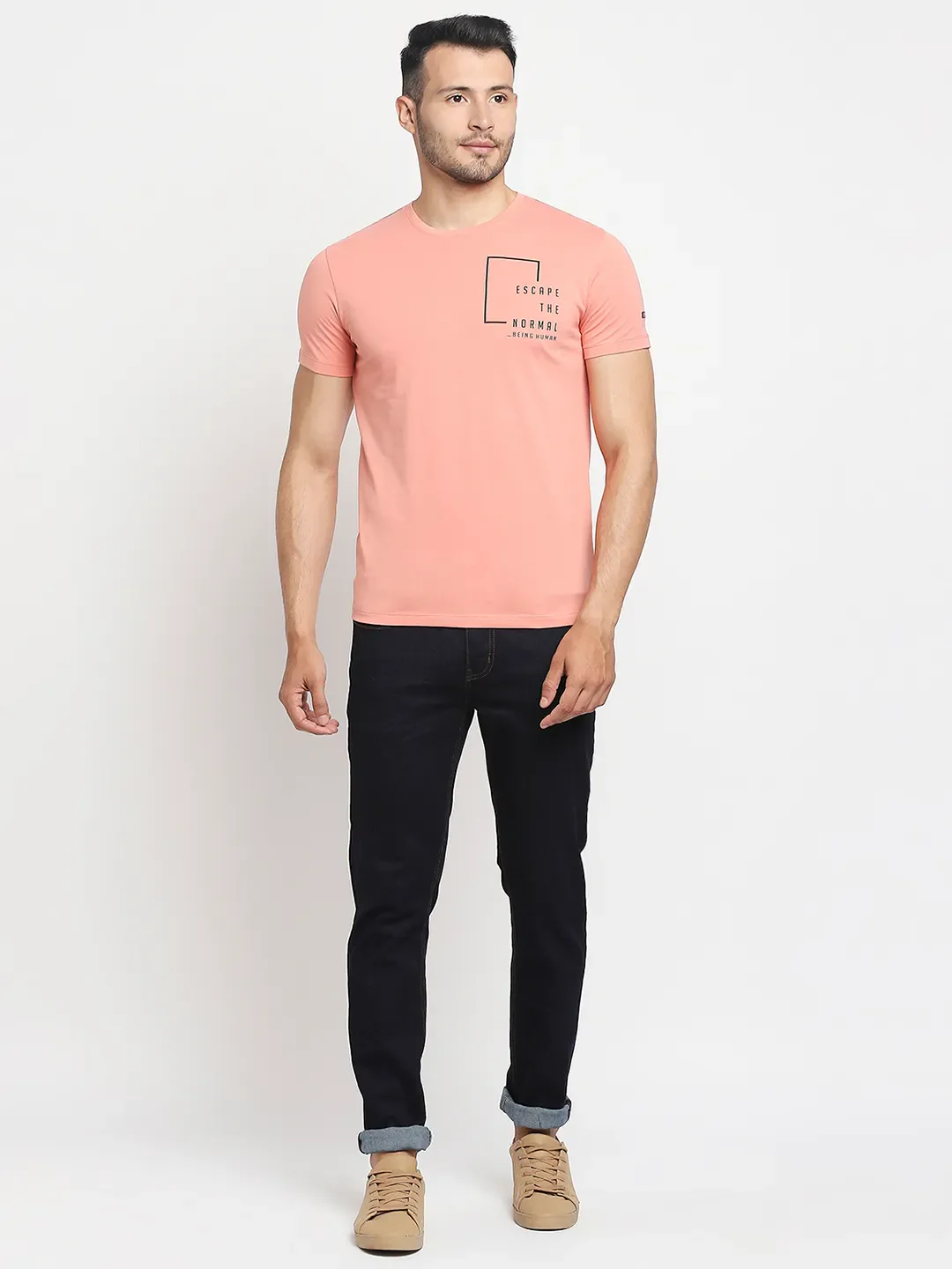 Pink Regular Fit Men's Short Sleeves T-Shirt by Being Human Clothing - Image 6