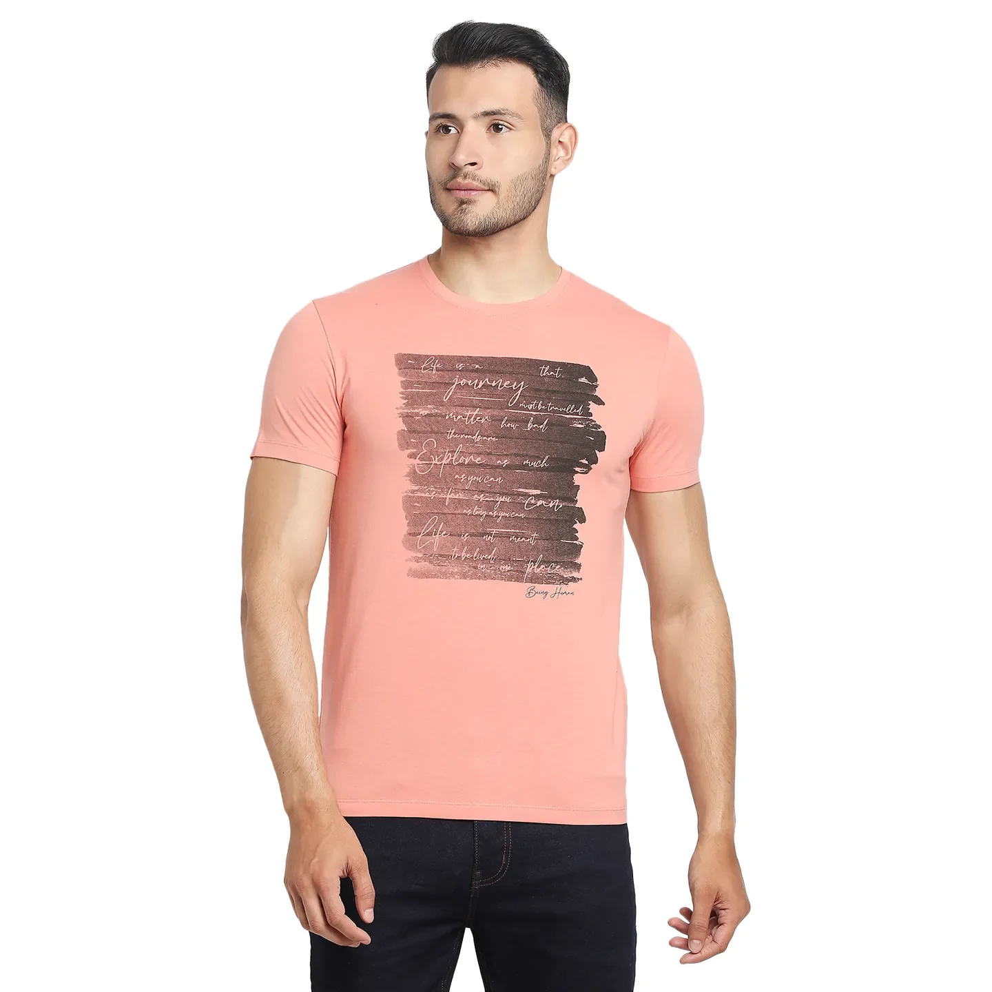 Pink Regular Fit Men's Short Sleeves T-Shirt by Being Human Clothing - Image 6