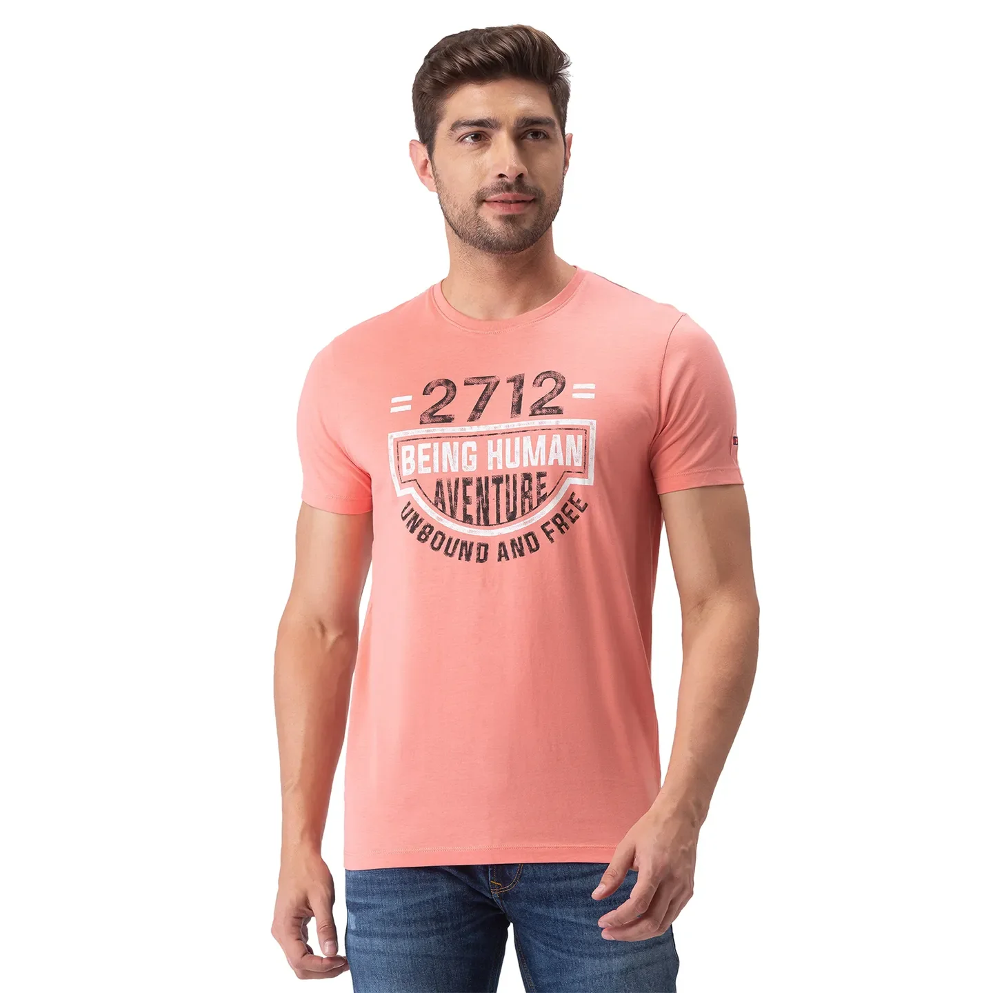 Pink Regular Fit Men's Short Sleeves T-Shirt by Being Human Clothing