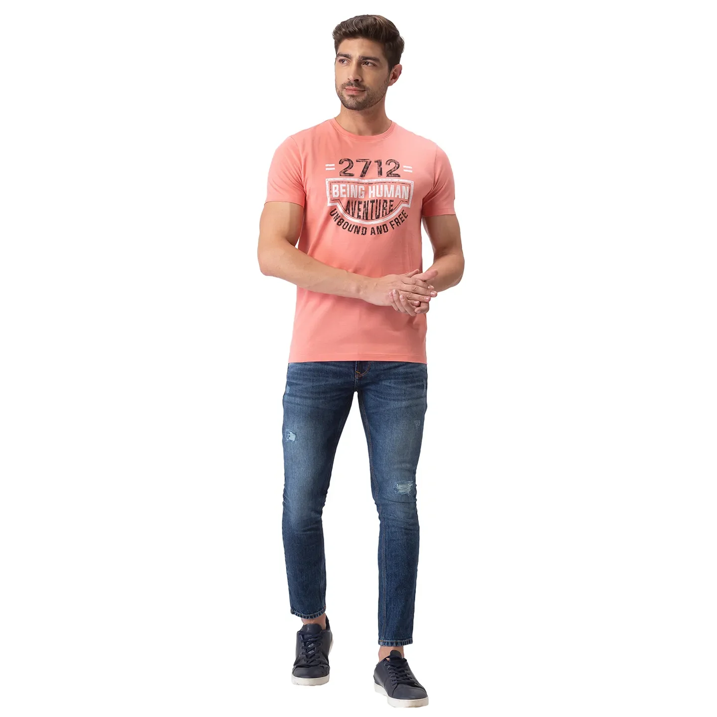 Pink Regular Fit Men's Short Sleeves T-Shirt by Being Human Clothing - Image 5