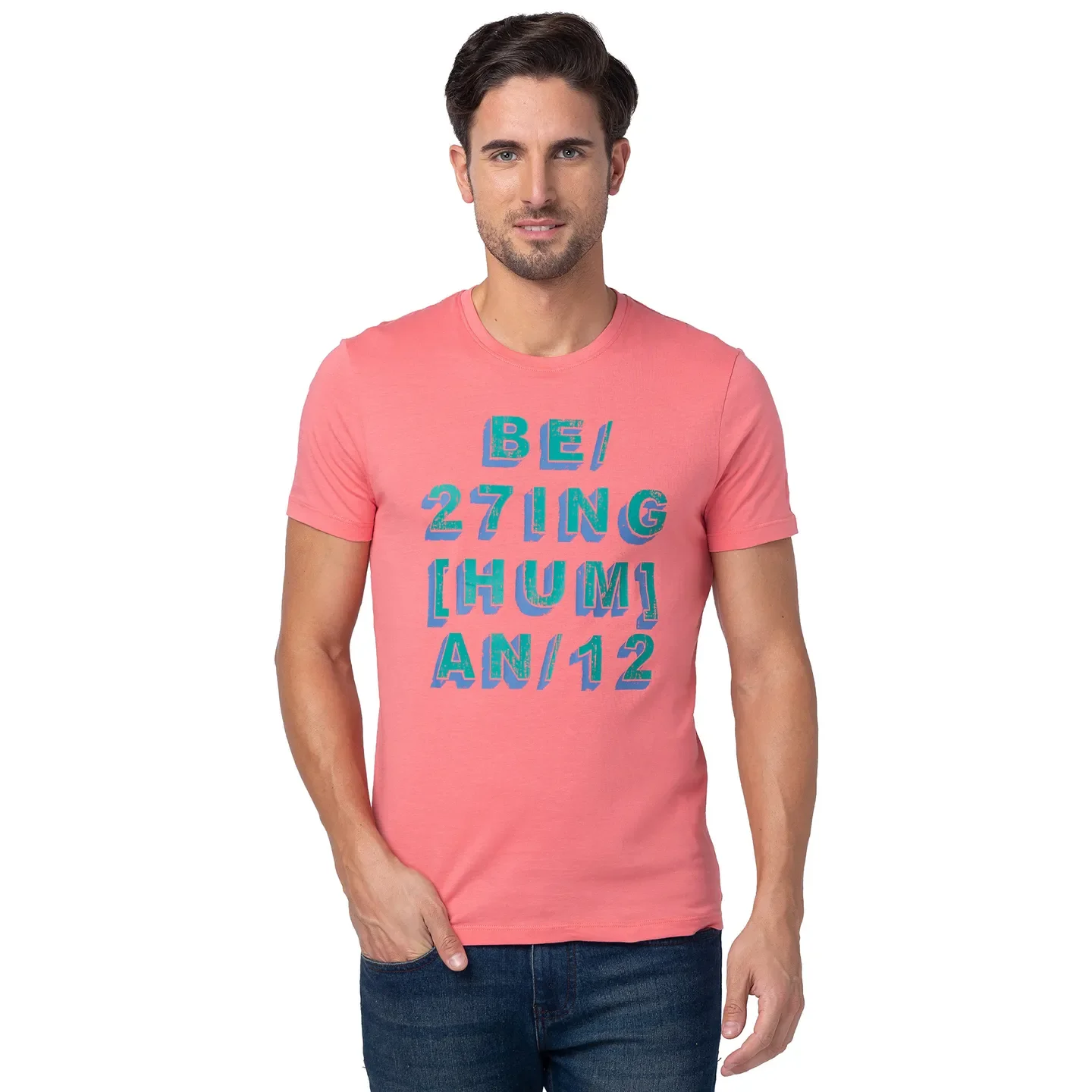 Pink Regular Fit Men's Short Sleeves T-Shirt by Being Human Clothing