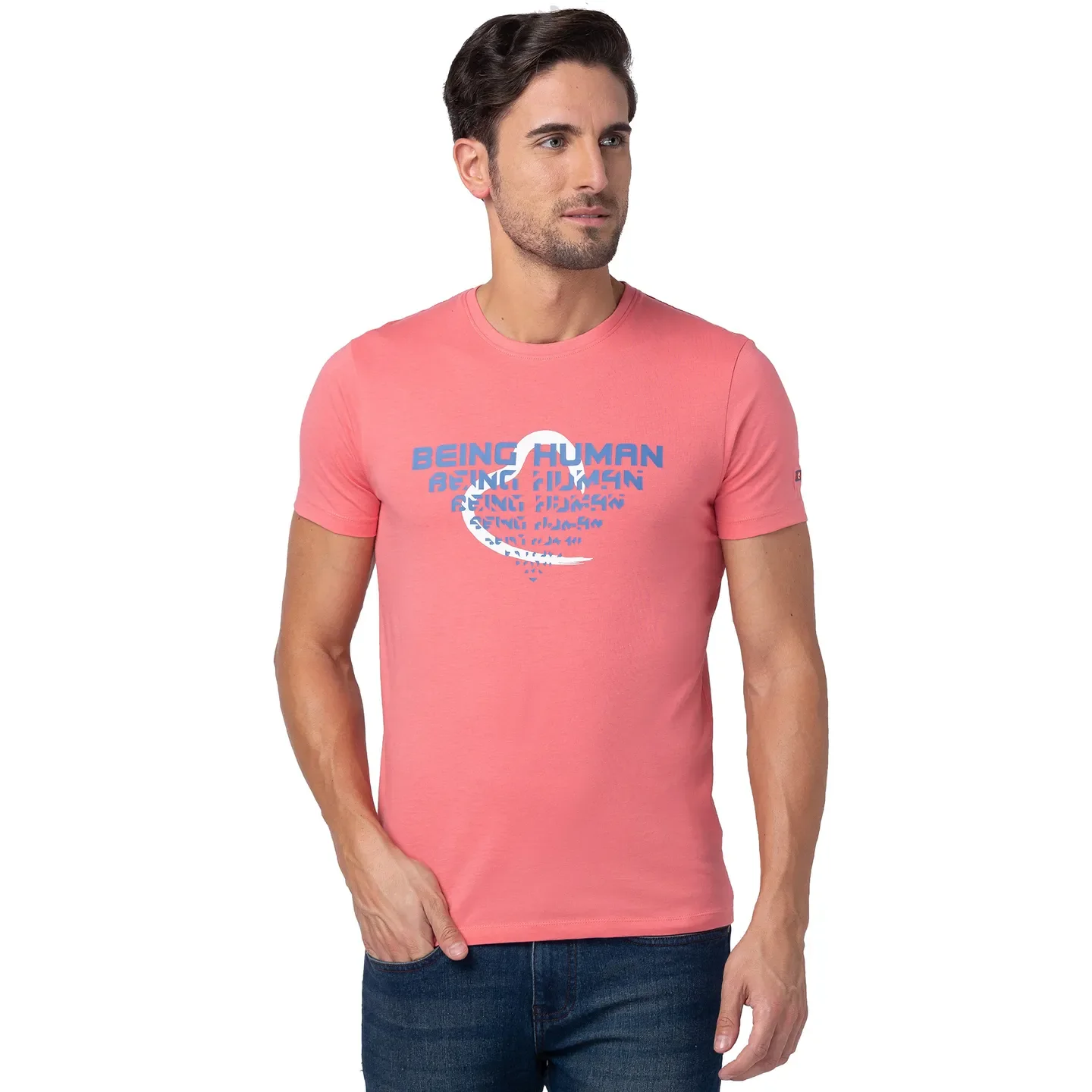 Pink Regular Fit Men's Short Sleeves T-Shirt by Being Human Clothing
