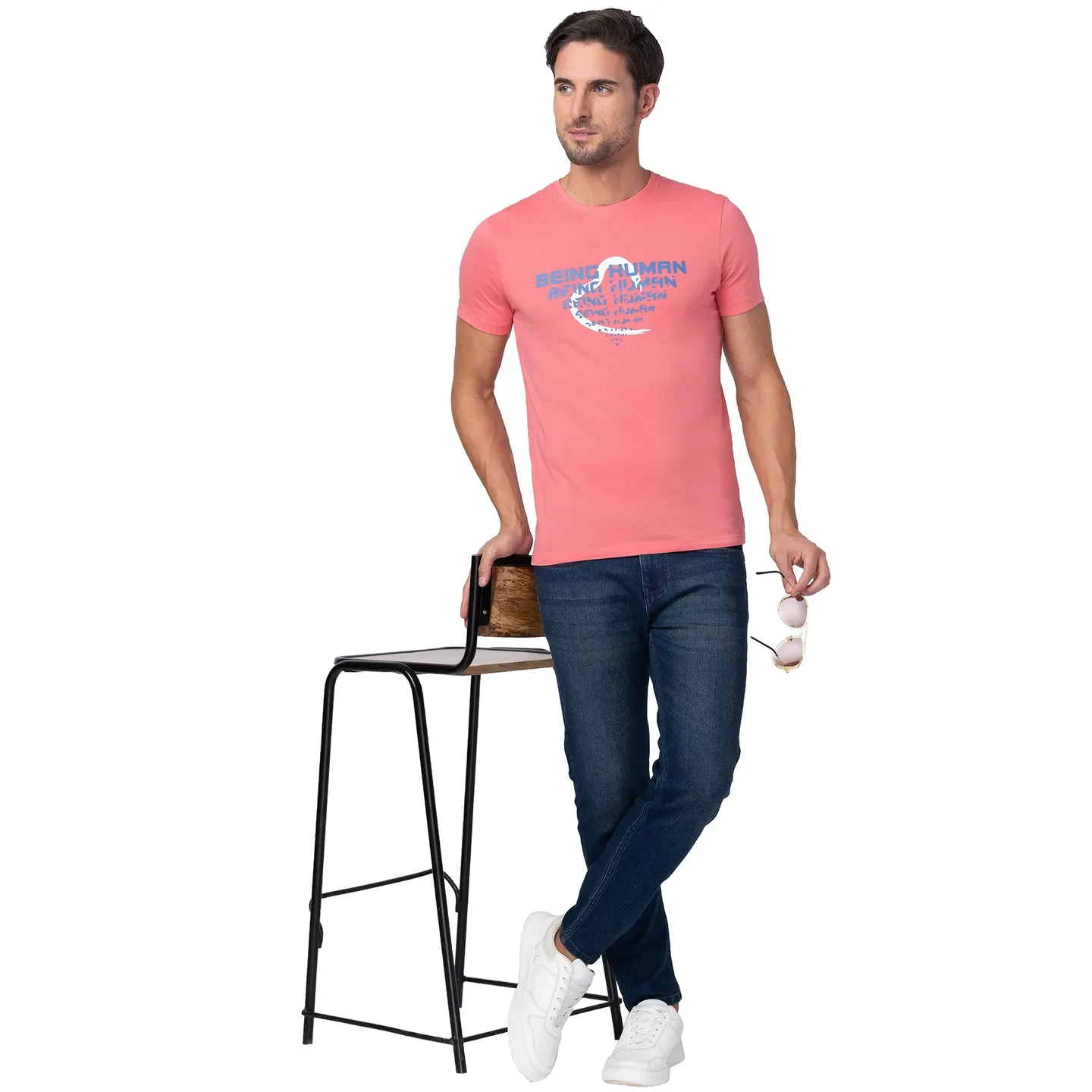 Pink Regular Fit Men's Short Sleeves T-Shirt by Being Human Clothing - Image 6
