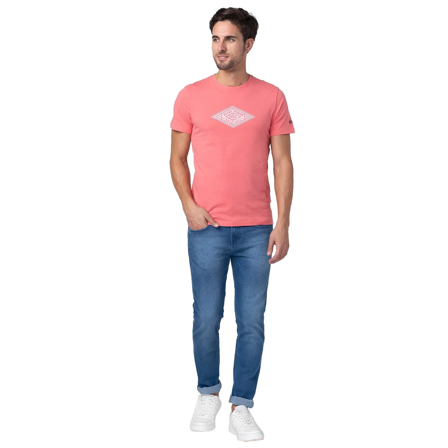 Pink Regular Fit Men's Short Sleeves T-Shirt by Being Human Clothing - Image 2