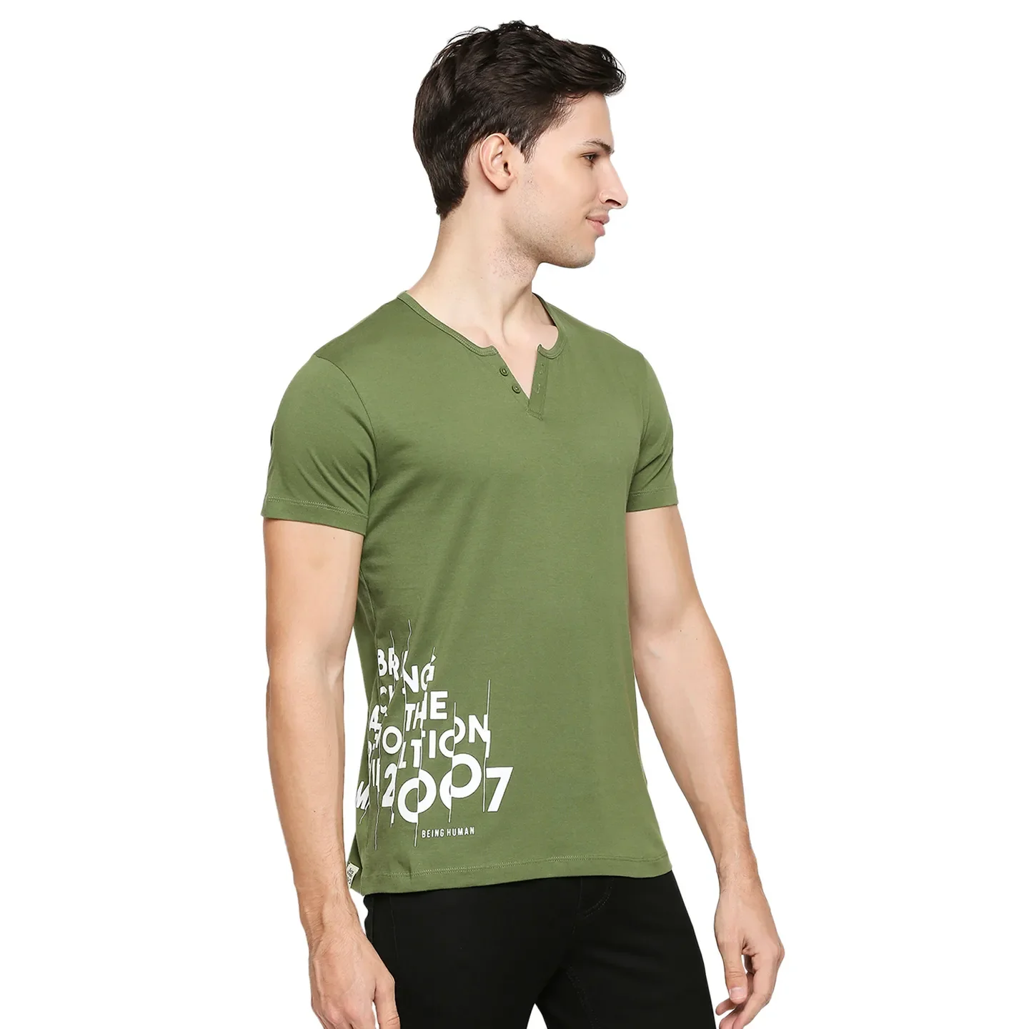 Green Regular Fit Men's Short Sleeves T-Shirt by Being Human Clothing - Image 3