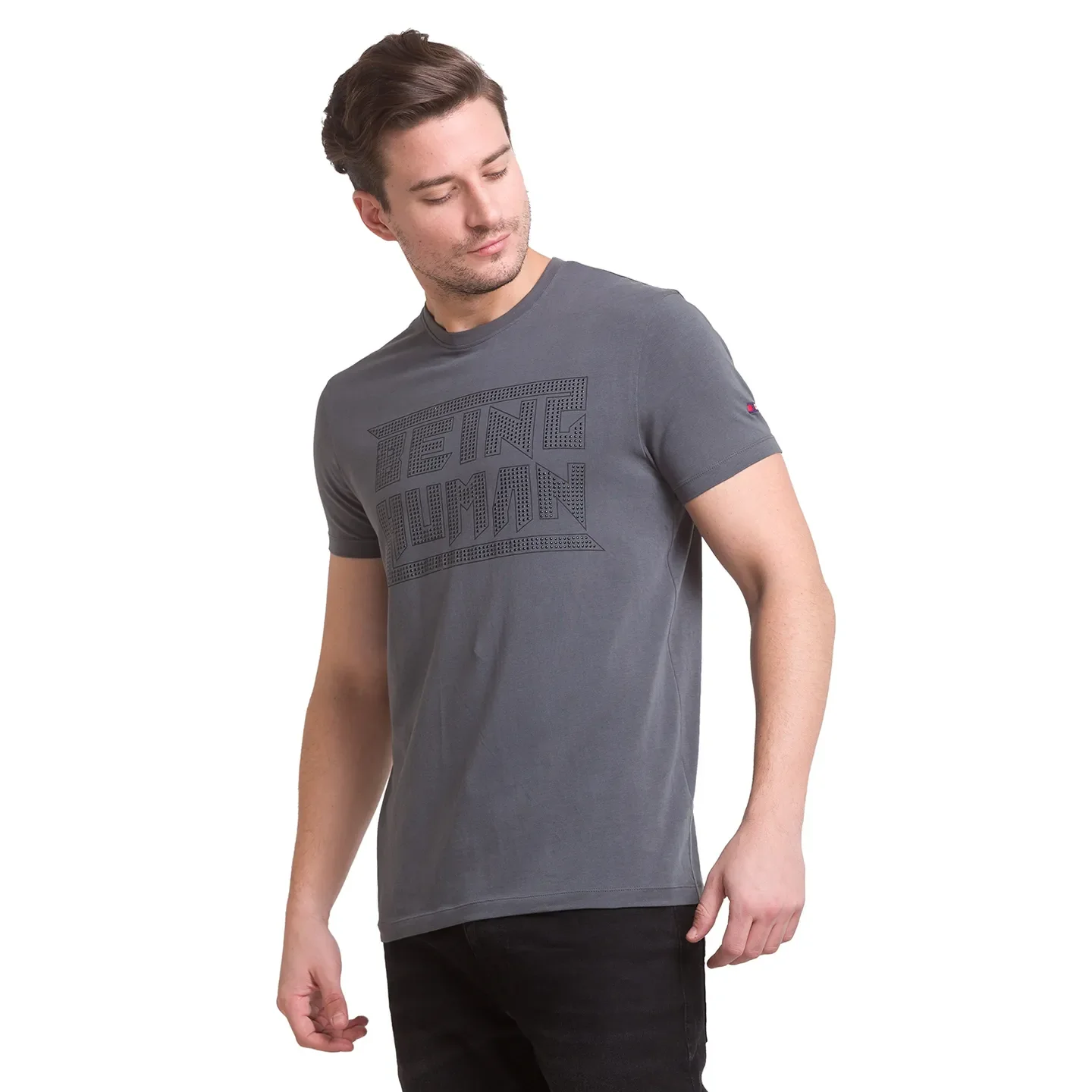 Dark Grey Regular Fit Round Neck Men's T-Shirt by Being Human Clothing - Image 6