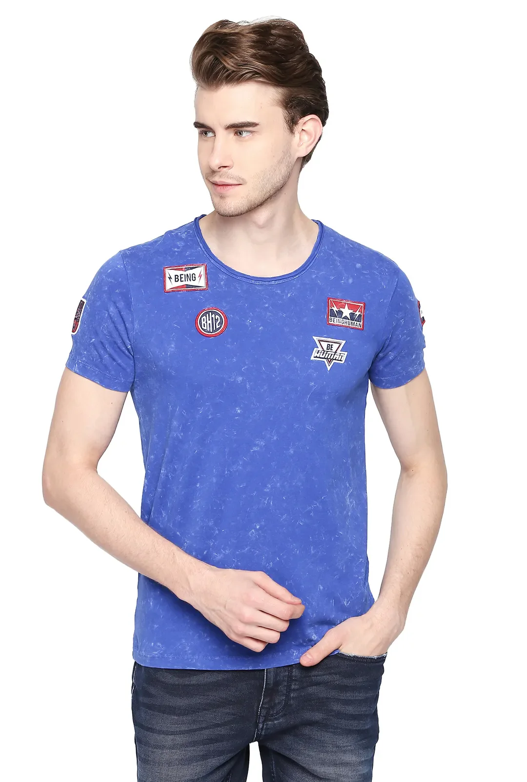 Blue Regular Fit Men's Short Sleeves T-Shirt by Being Human Clothing