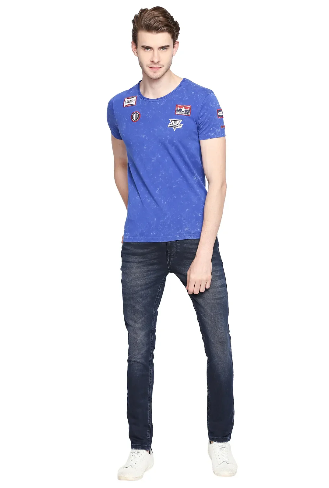 Blue Regular Fit Men's Short Sleeves T-Shirt by Being Human Clothing - Image 5