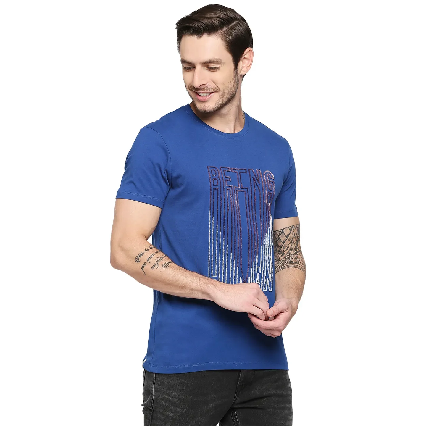 Deep Blue Regular Fit Round Neck Men's T-Shirt by Being Human Clothing - Image 3