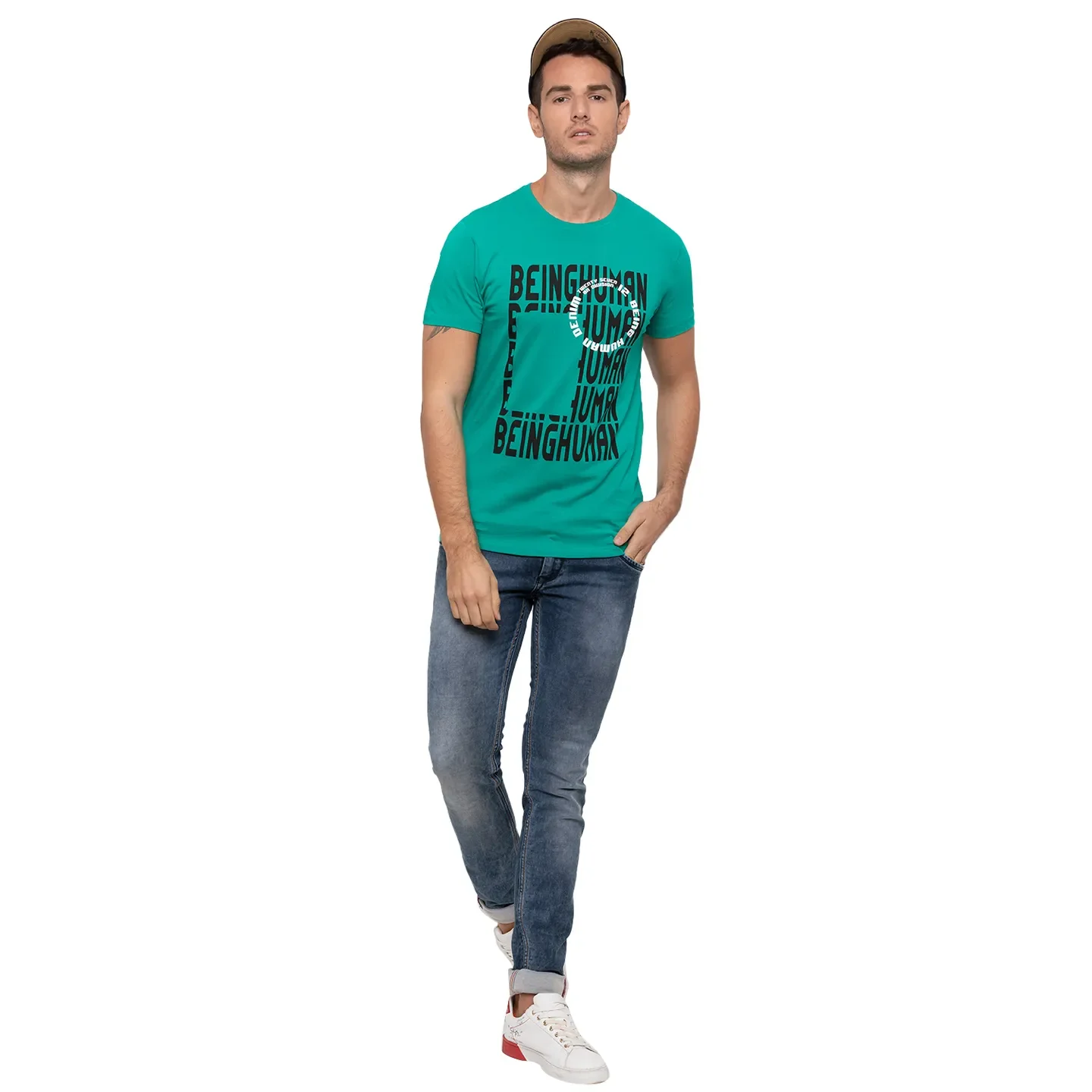 Deep Green Regular Fit Round Neck Men's T-Shirt by Being Human Clothing - Image 2