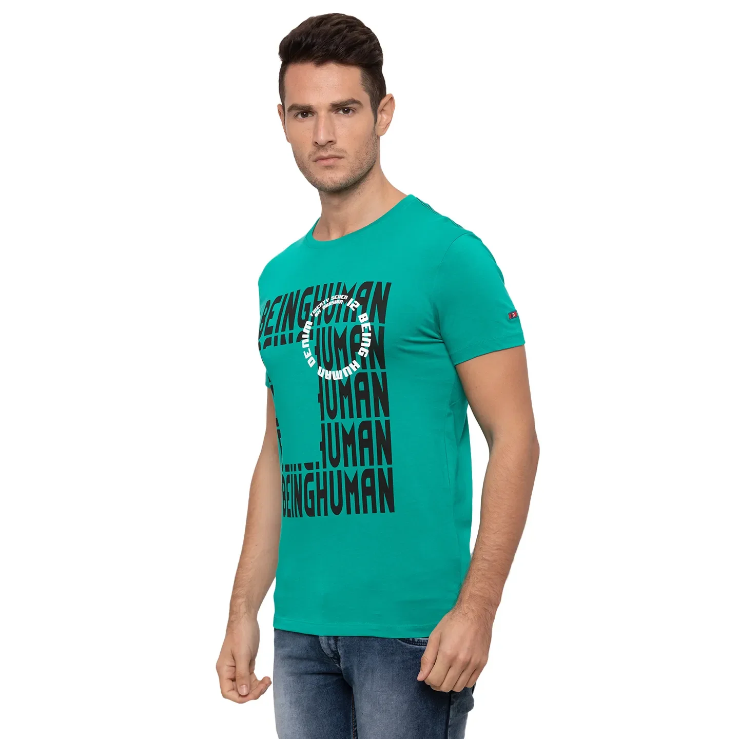 Deep Green Regular Fit Round Neck Men's T-Shirt by Being Human Clothing - Image 4