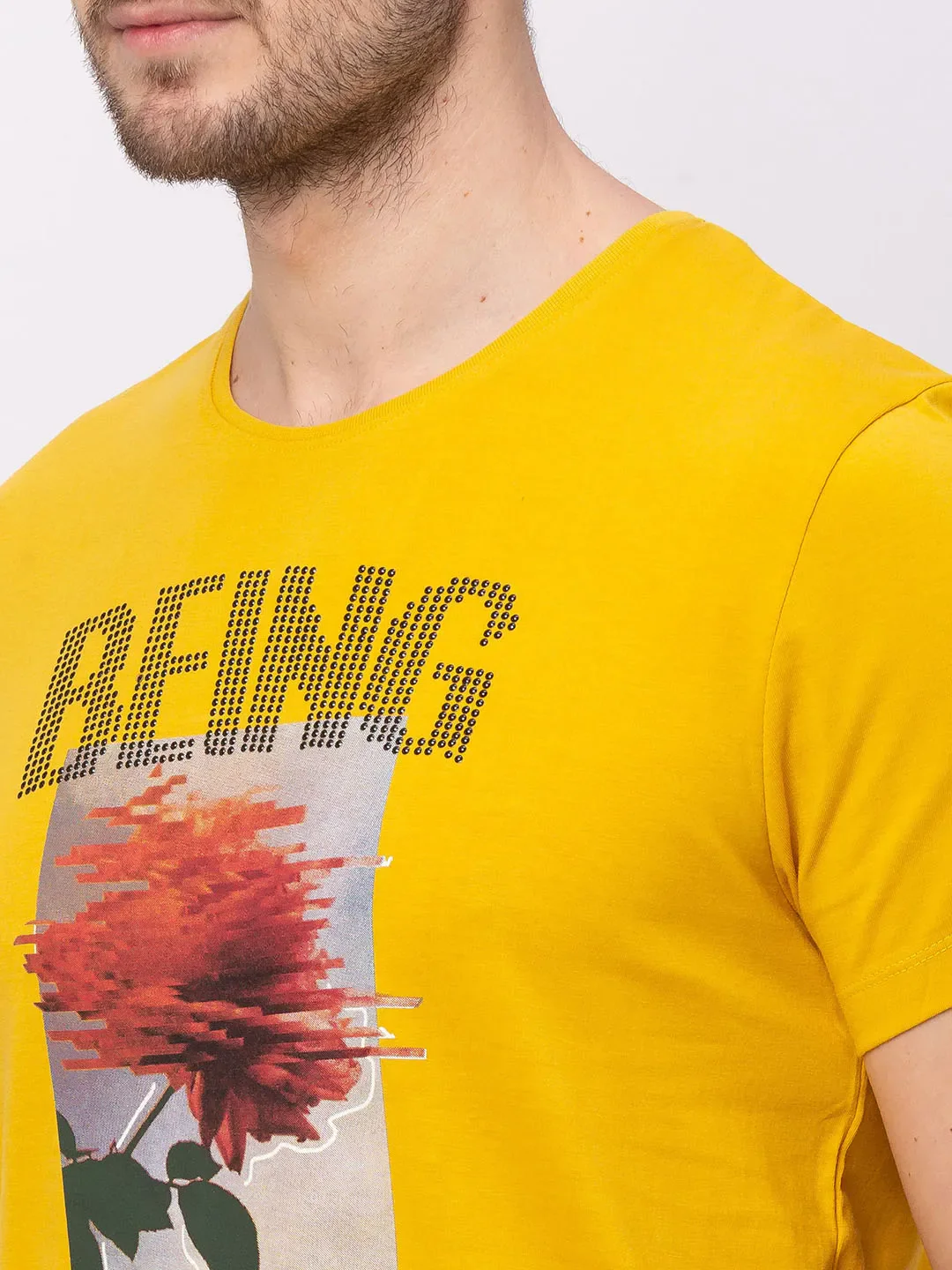 Deep Ocher Regular Fit Round Neck Men's T-Shirt by Being Human Clothing - Image 3