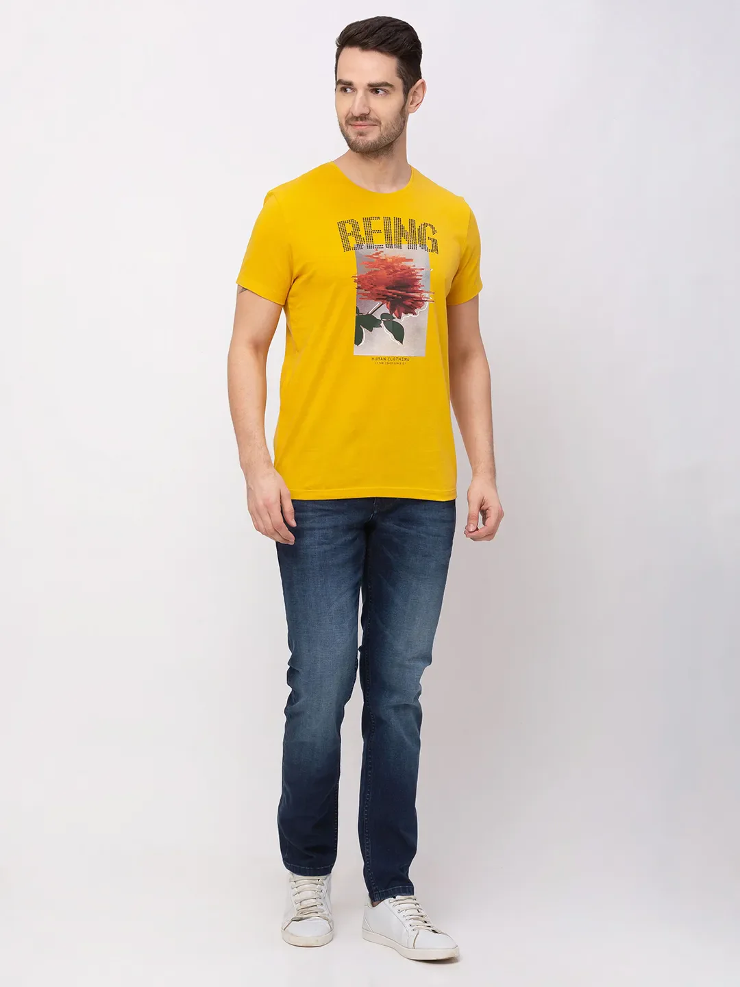Deep Ocher Regular Fit Round Neck Men's T-Shirt by Being Human Clothing - Image 4