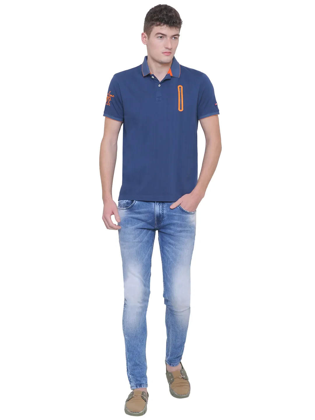 Blue Regular Fit Men's Polo T-Shirt by Being Human Clothing