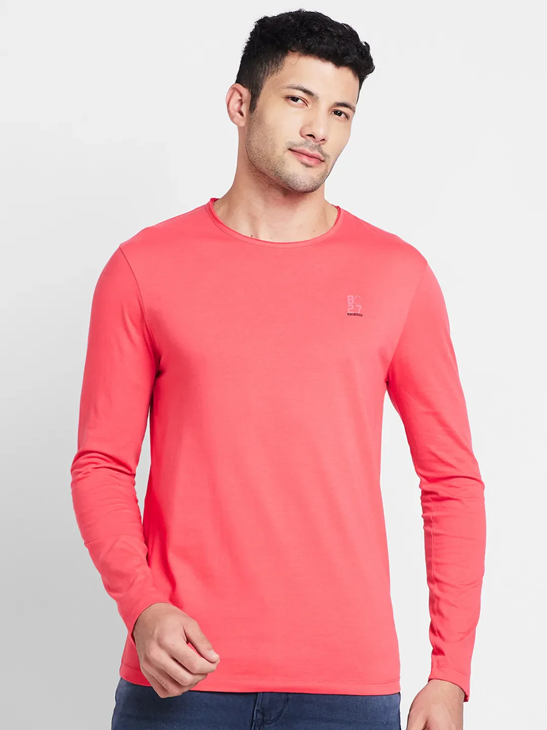 Dark Coral Regular Fit Round Neck Men's T-Shirt by Being Human Clothing