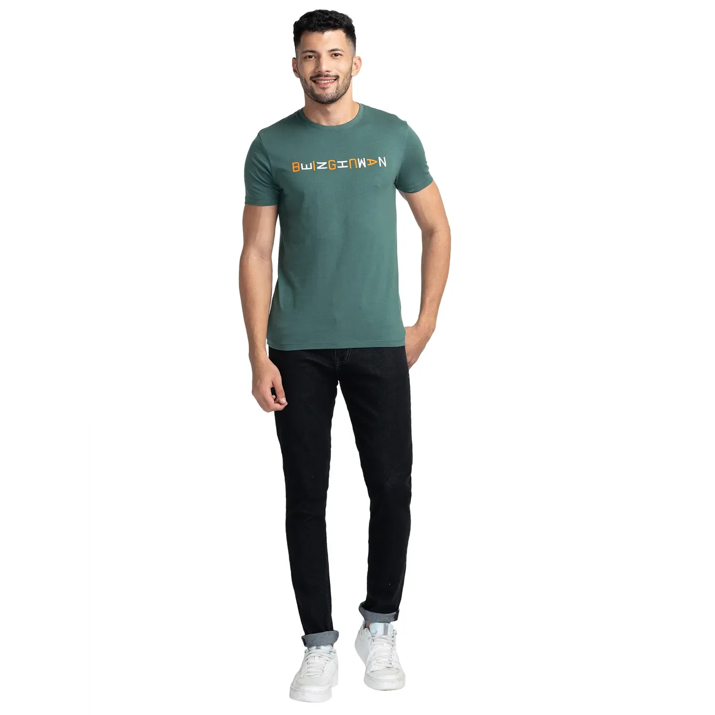 Green Regular Fit Men's Short Sleeves T-Shirt by Being Human Clothing - Image 2