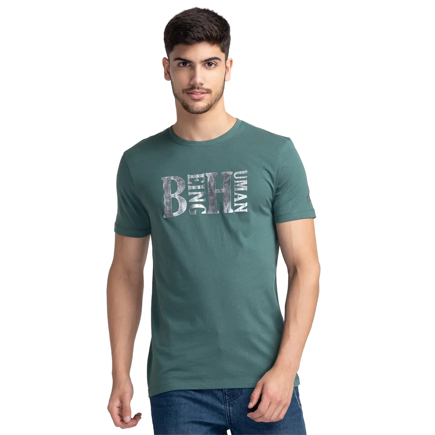Green Regular Fit Men's Short Sleeves T-Shirt by Being Human Clothing