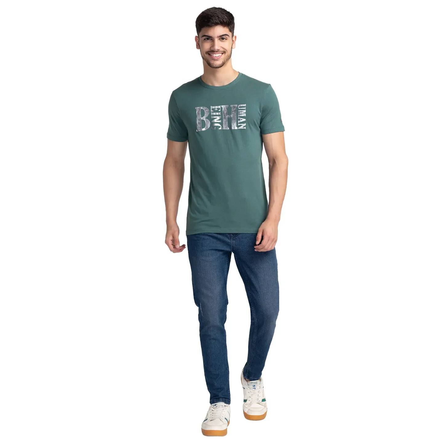 Green Regular Fit Men's Short Sleeves T-Shirt by Being Human Clothing - Image 2