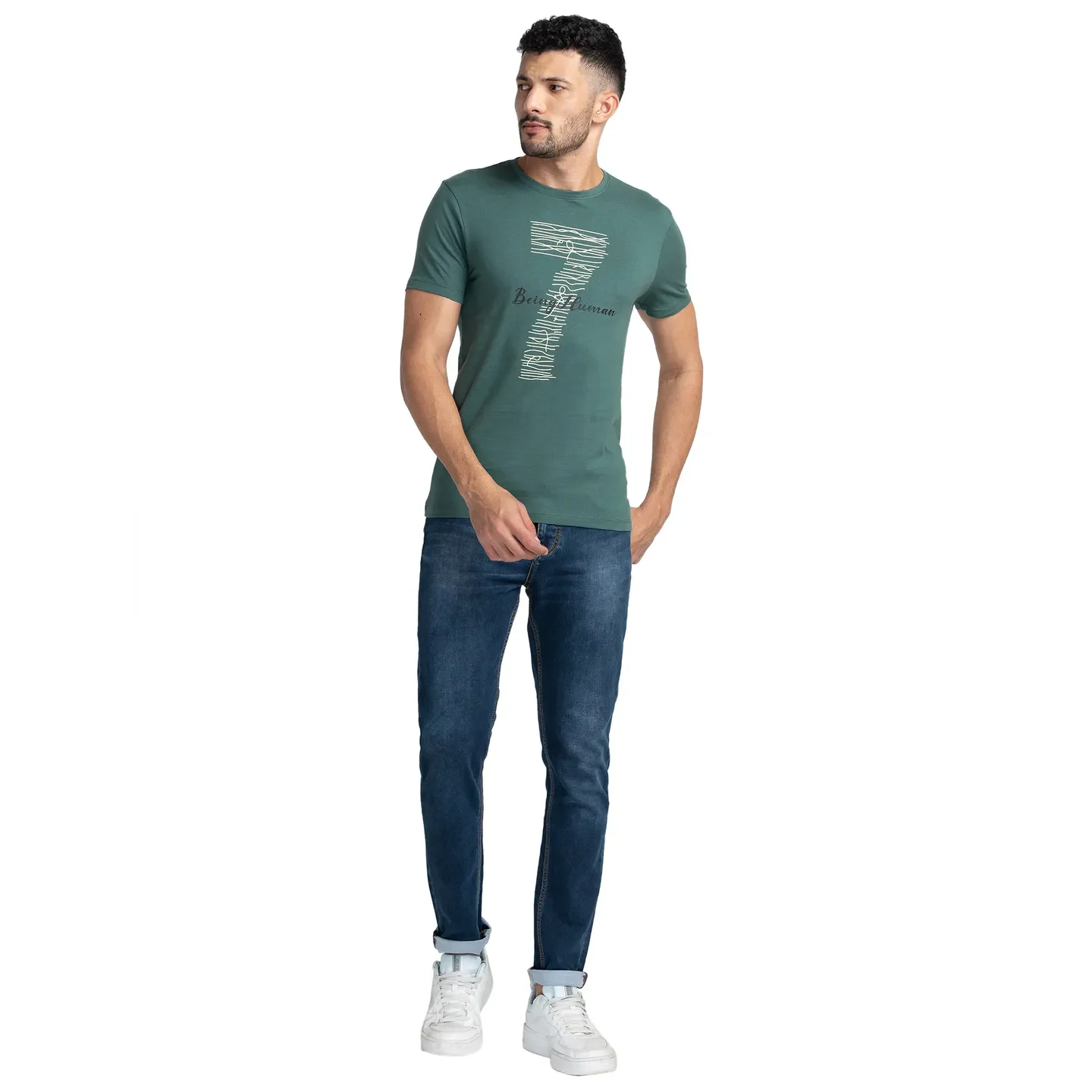 Green Regular Fit Men's Short Sleeves T-Shirt by Being Human Clothing - Image 2