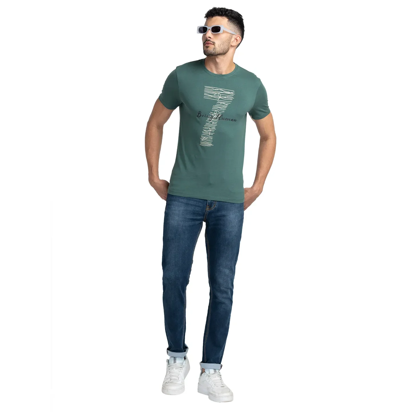 Green Regular Fit Men's Short Sleeves T-Shirt by Being Human Clothing - Image 6