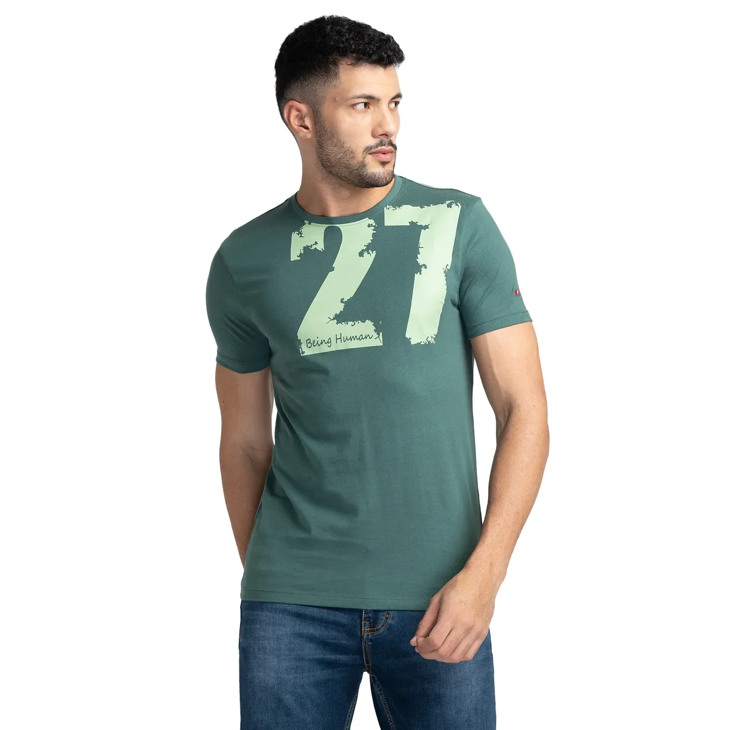 Green Regular Fit Men's Short Sleeves T-Shirt by Being Human Clothing