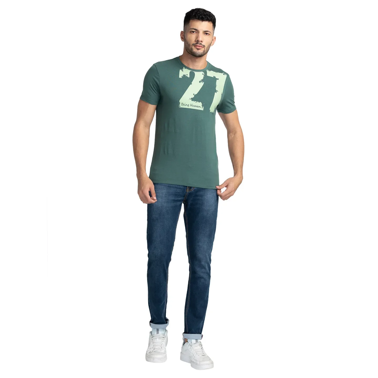 Green Regular Fit Men's Short Sleeves T-Shirt by Being Human Clothing - Image 2