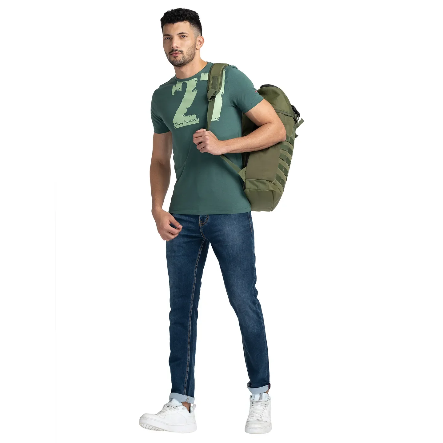Green Regular Fit Men's Short Sleeves T-Shirt by Being Human Clothing - Image 6