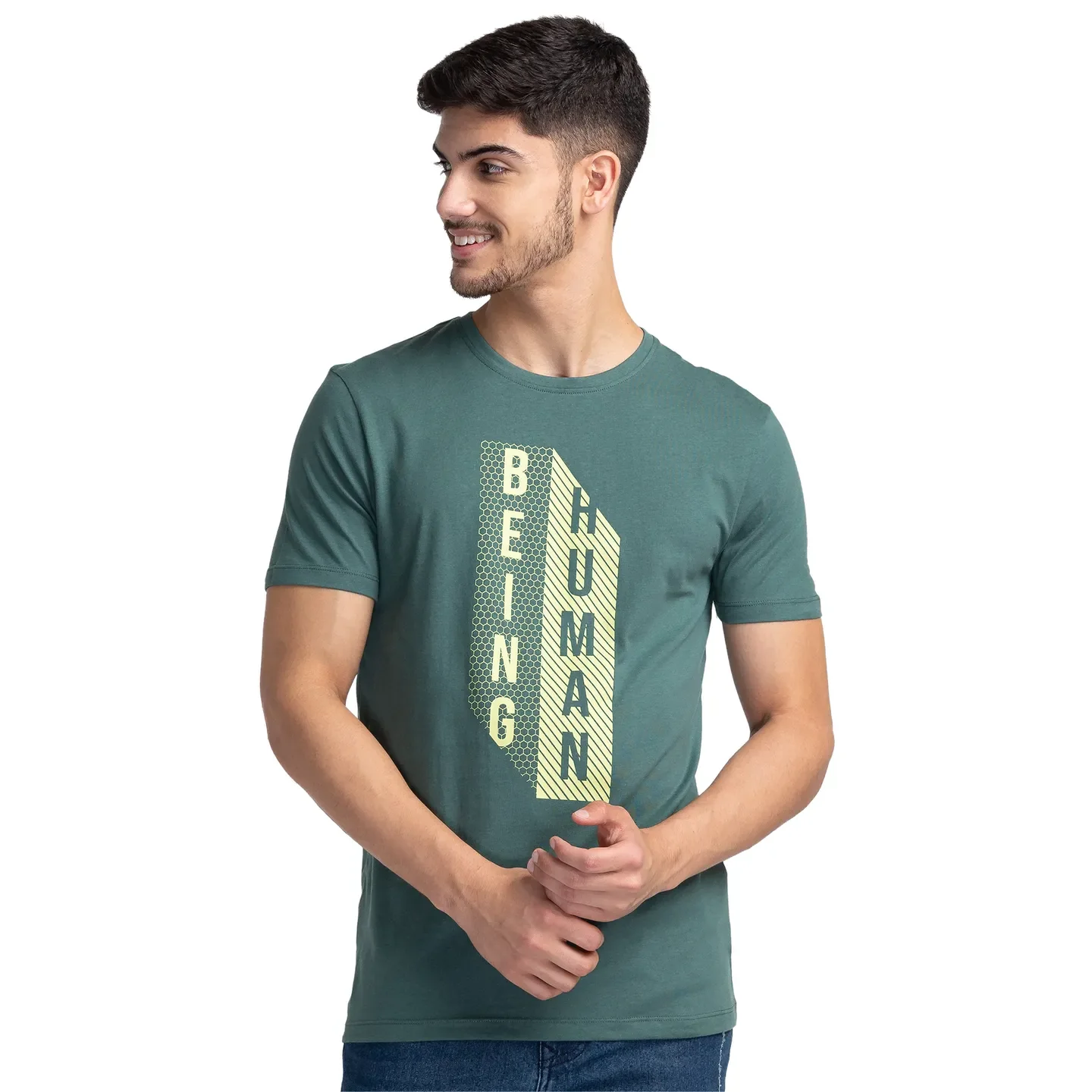 Green Regular Fit Men's Short Sleeves T-Shirt by Being Human Clothing