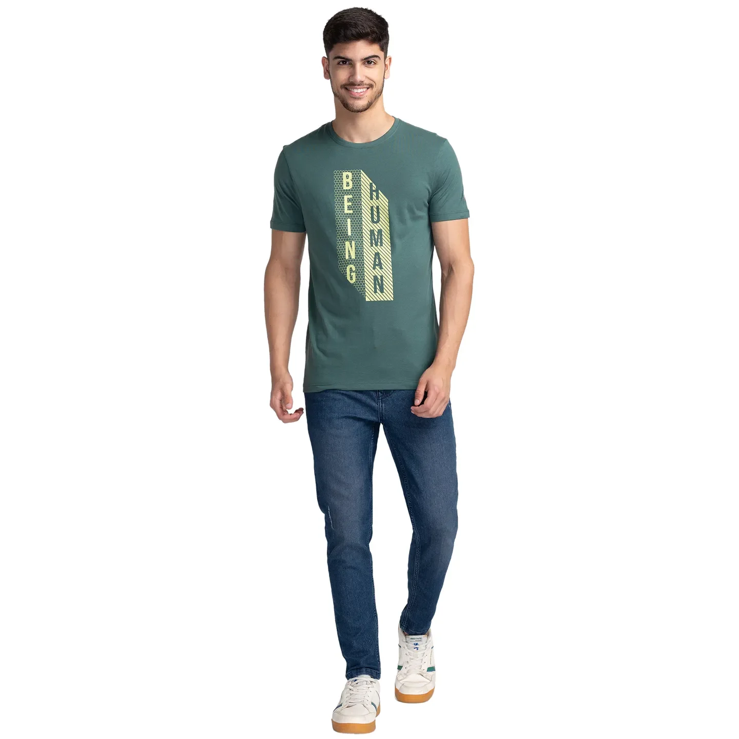 Green Regular Fit Men's Short Sleeves T-Shirt by Being Human Clothing - Image 2