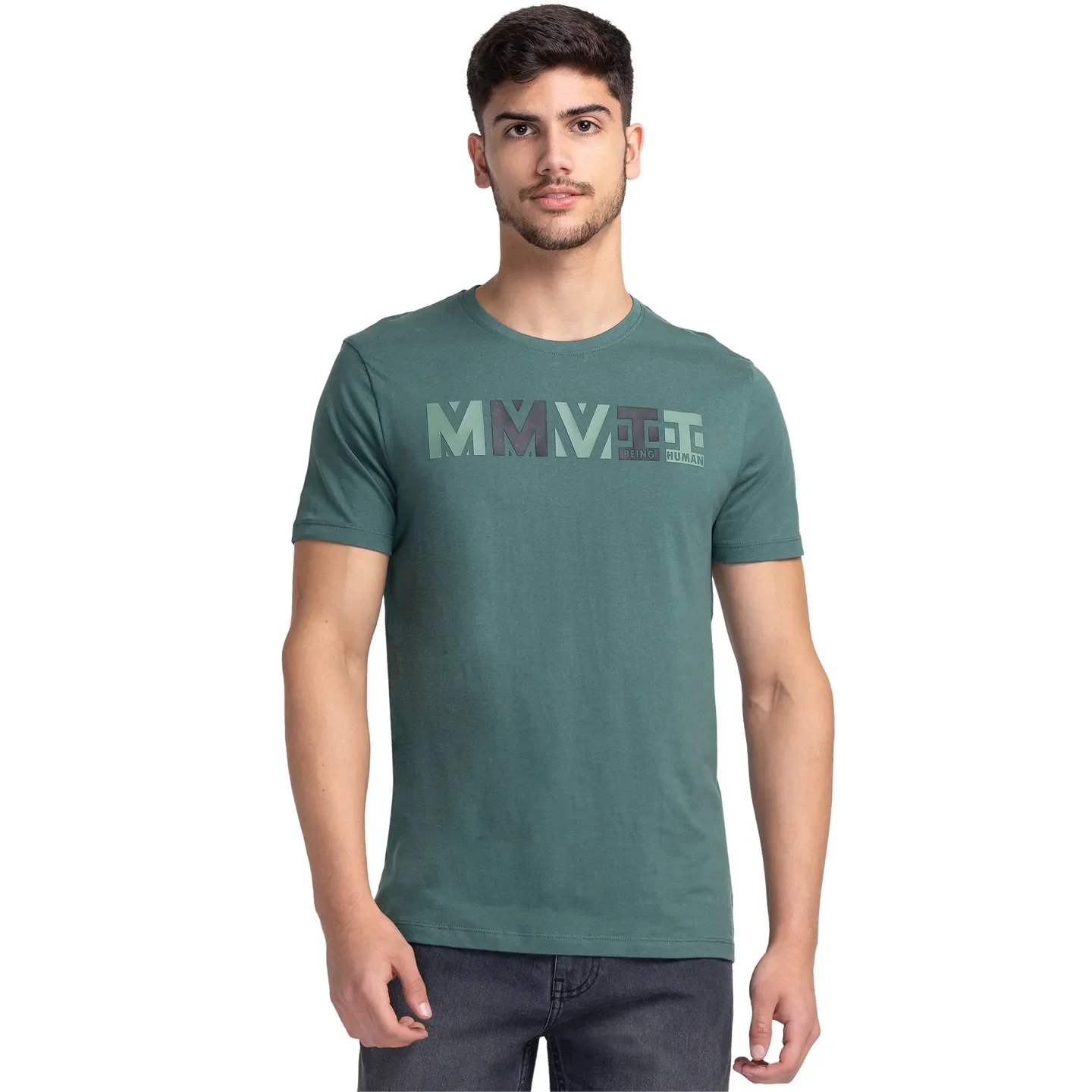 Green Regular Fit Men's Short Sleeves T-Shirt by Being Human Clothing