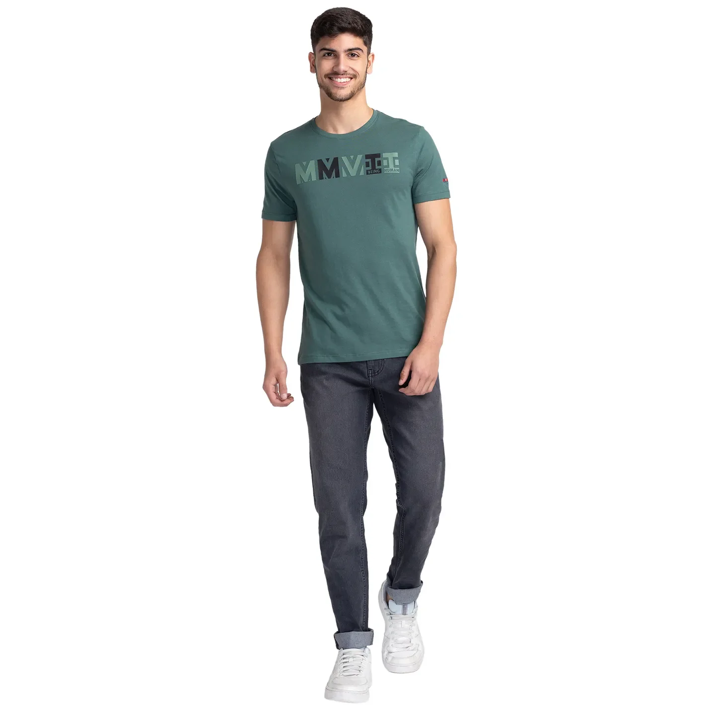 Green Regular Fit Men's Short Sleeves T-Shirt by Being Human Clothing - Image 2