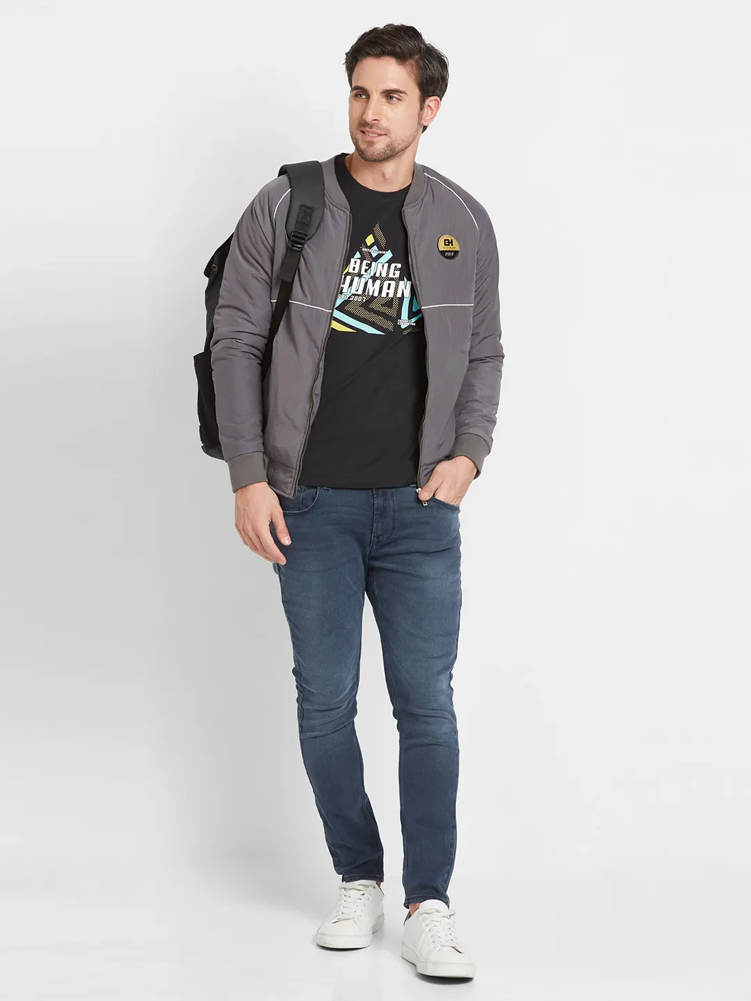 Grey Regular Fit Men's Long Sleeves T-Shirt by Being Human Clothing - Image 6