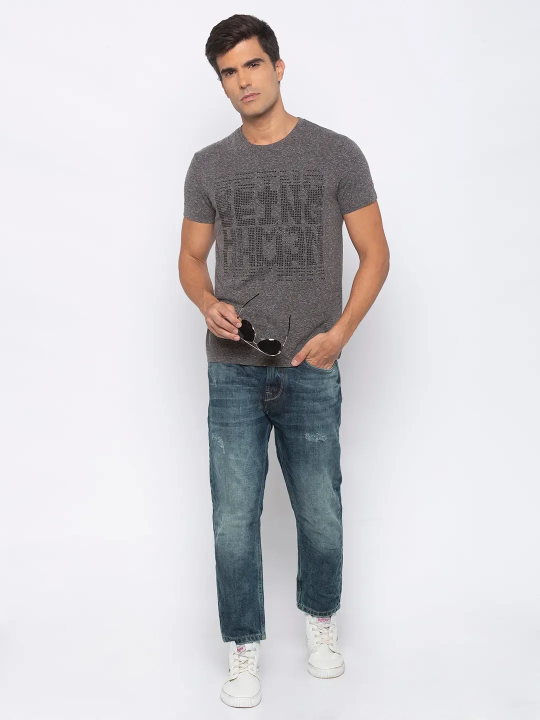 Grey Regular Fit Men's Short Sleeves T-Shirt by Being Human Clothing - Image 5