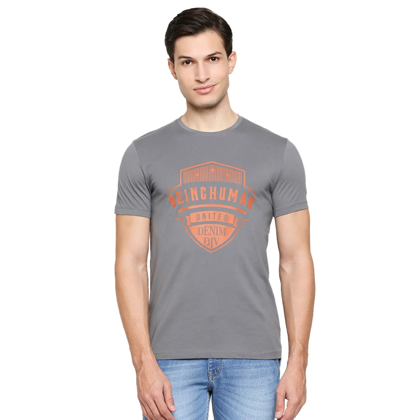 Grey Regular Fit Men's Short Sleeves T-Shirt by Being Human Clothing