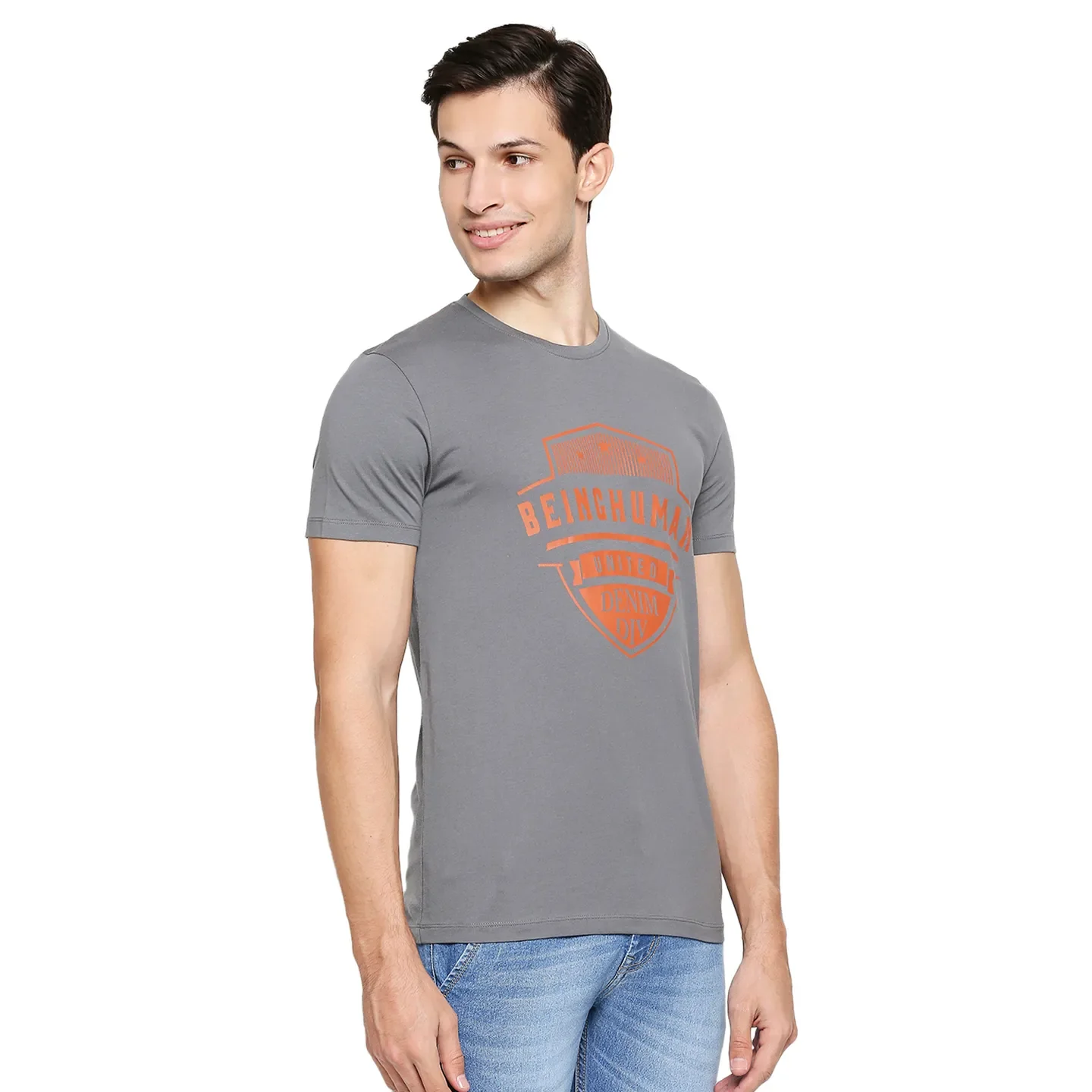 Grey Regular Fit Men's Short Sleeves T-Shirt by Being Human Clothing - Image 3