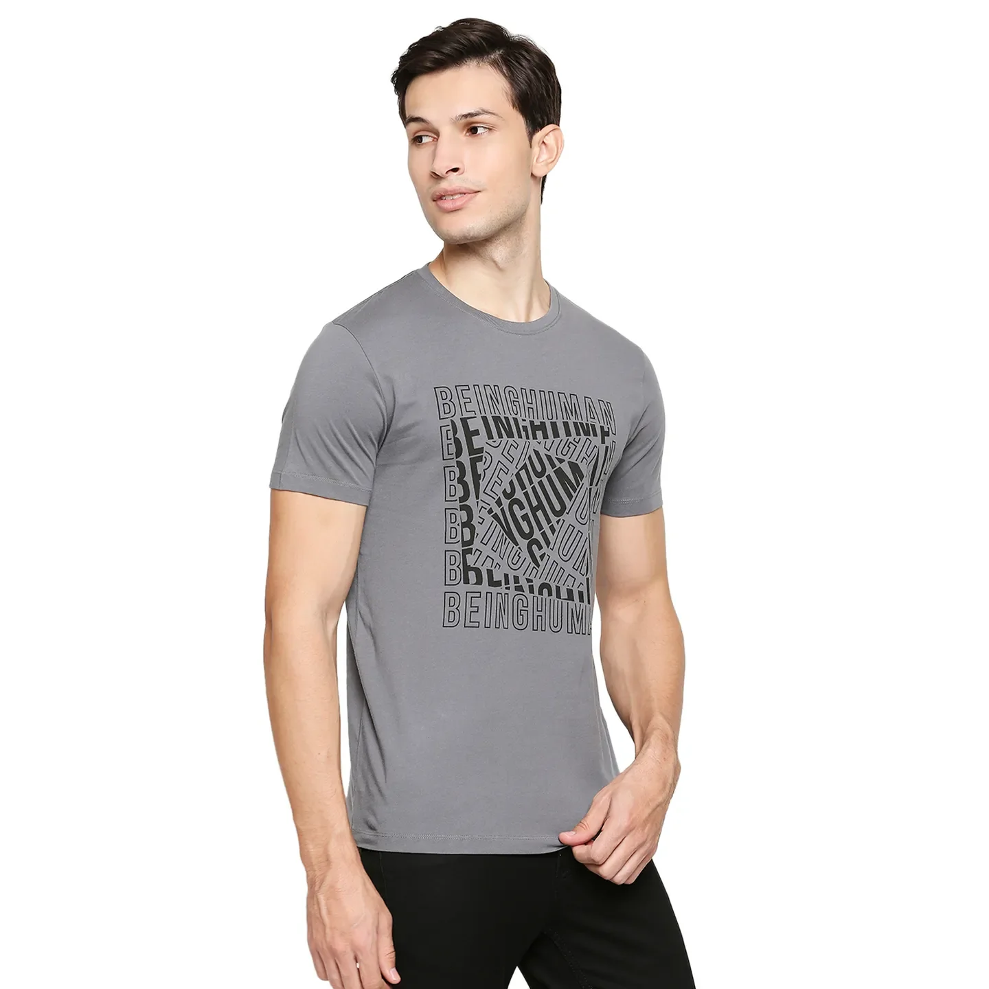 Grey Regular Fit Men's Short Sleeves T-Shirt by Being Human Clothing - Image 3