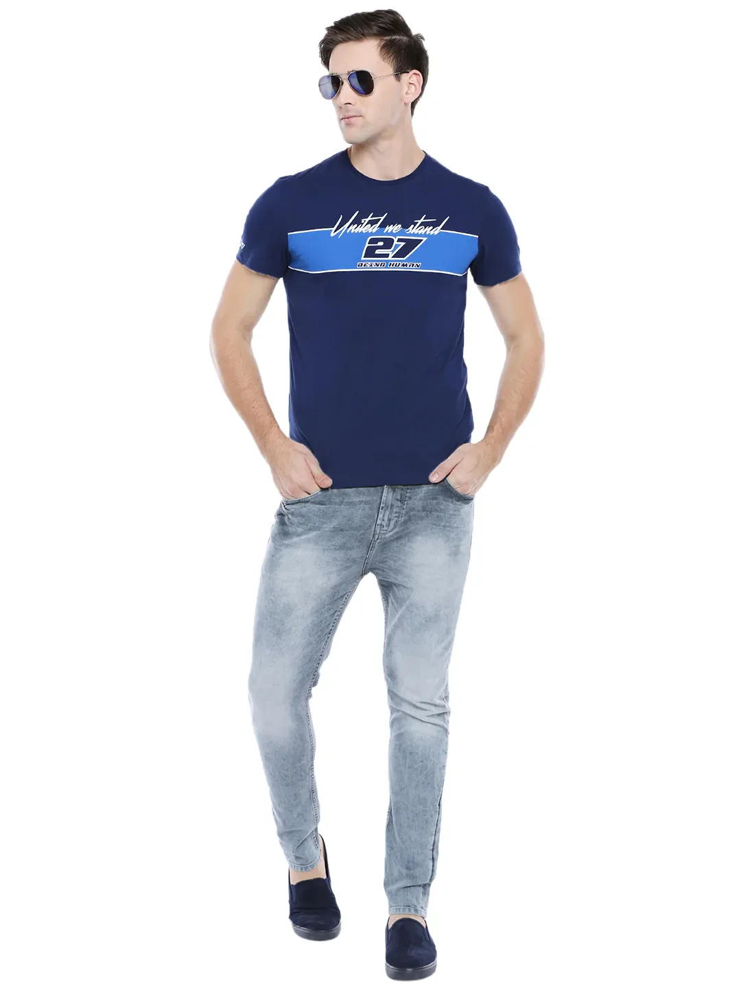 Blue Regular Fit Men's Short Sleeves T-Shirt by Being Human Clothing - Image 6