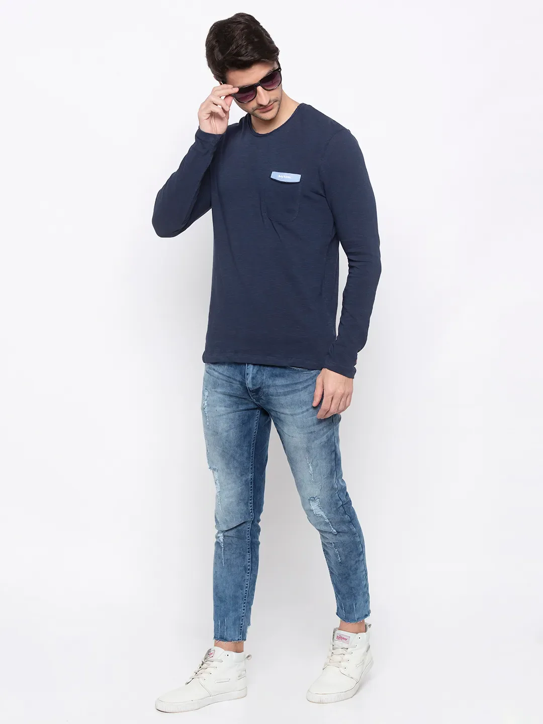 Blue Regular Fit Men's Long Sleeves T-Shirt by Being Human Clothing - Image 5